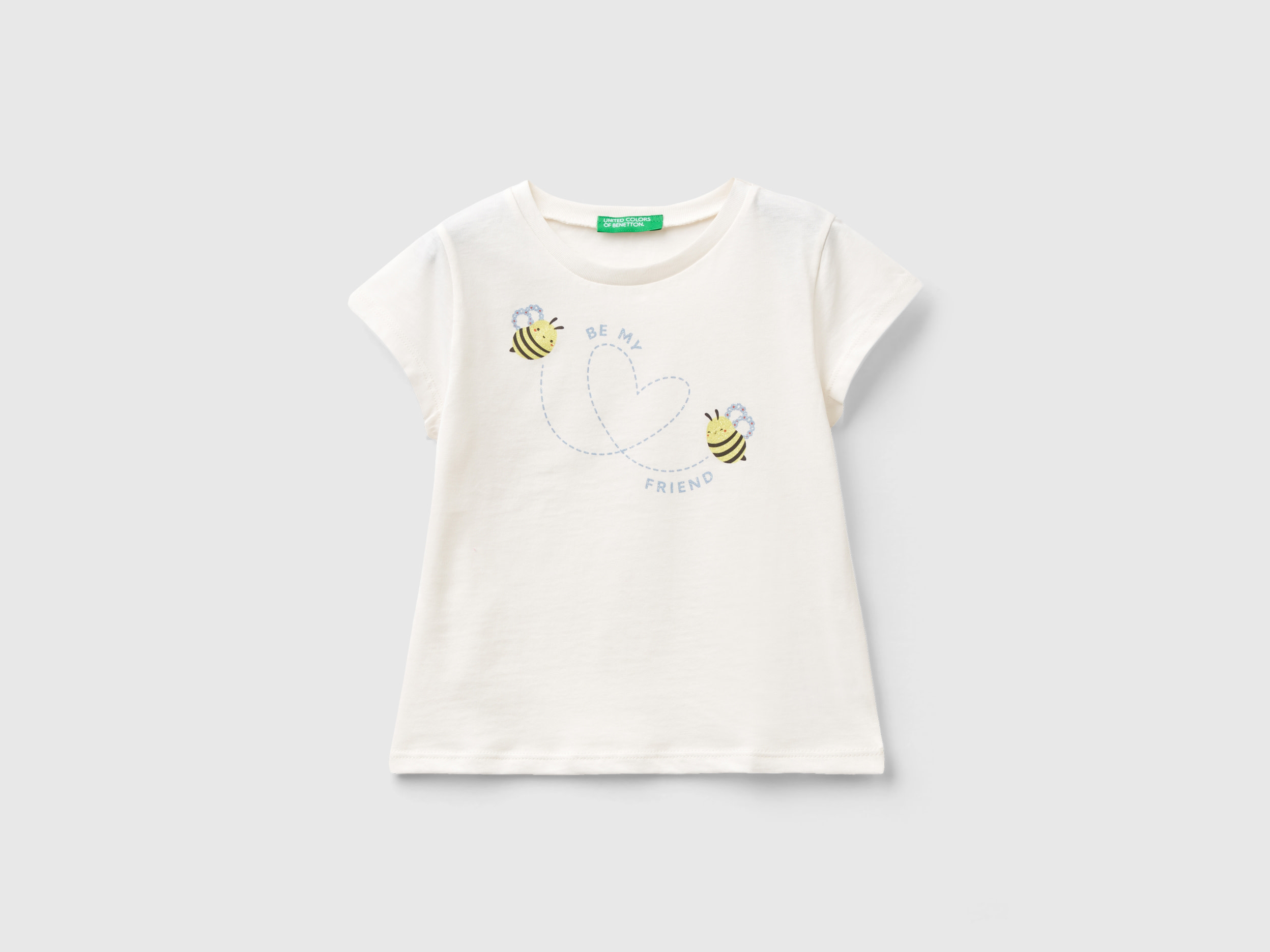 Image of Benetton, T-shirt In Organic Cotton With Glitter, size 98, White, Kids