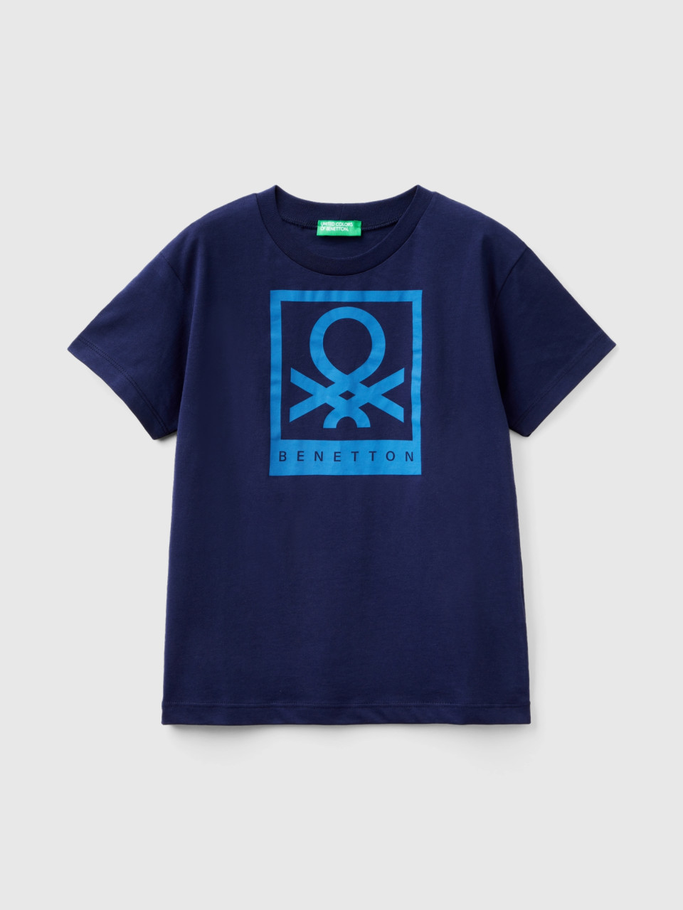 Benetton, 100% Cotton T-shirt With Logo, Dark Blue, Kids