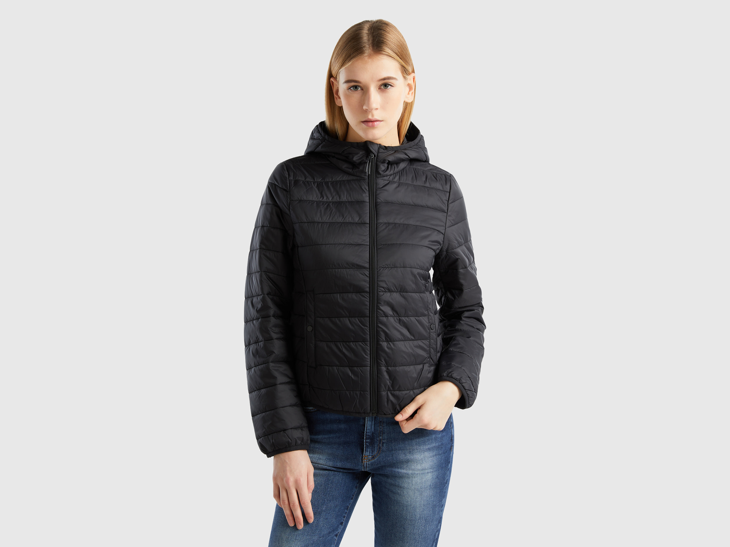 Image of Benetton, Puffer Jacket With Recycled Wadding, size L, Black, Women