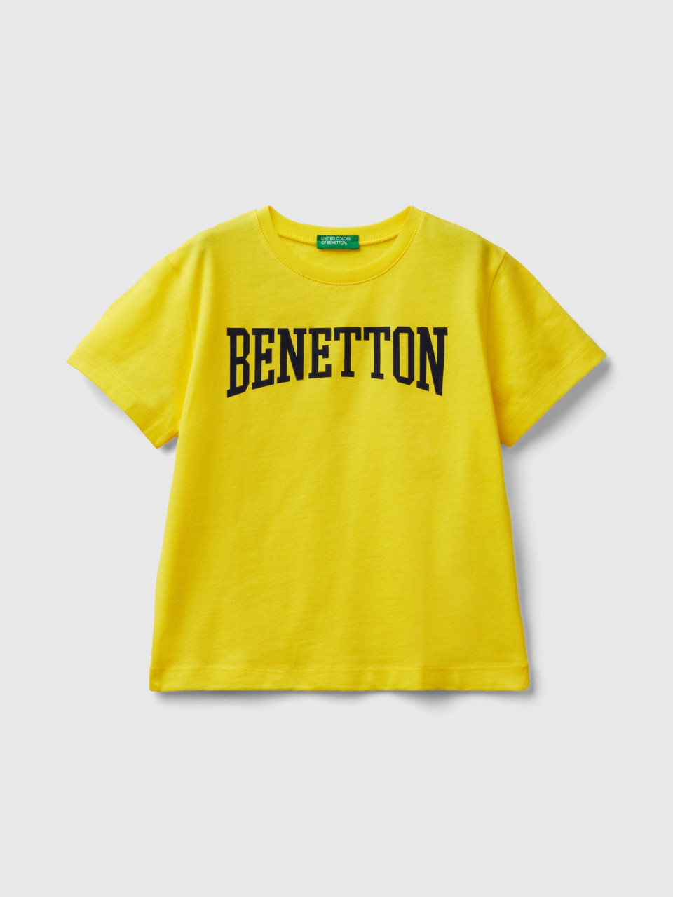 Benetton, 100% Cotton T-shirt With Logo, Yellow, Kids