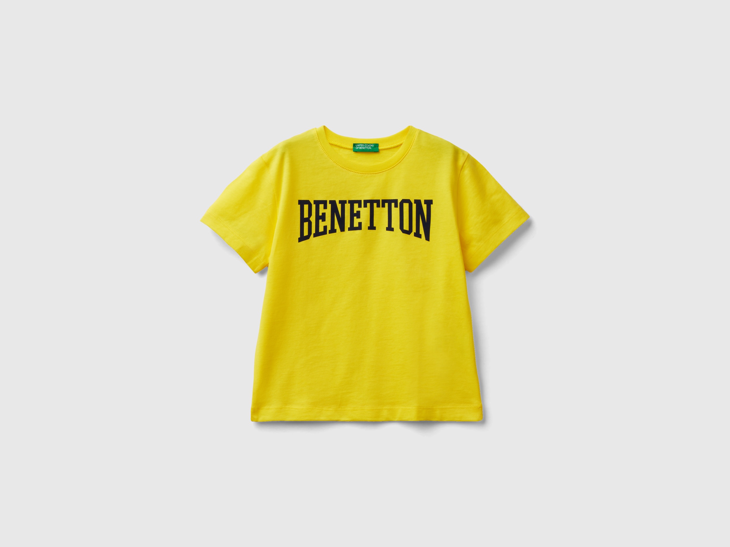Benetton, 100% Cotton T-shirt With Logo, size 12-18, Yellow, Kids