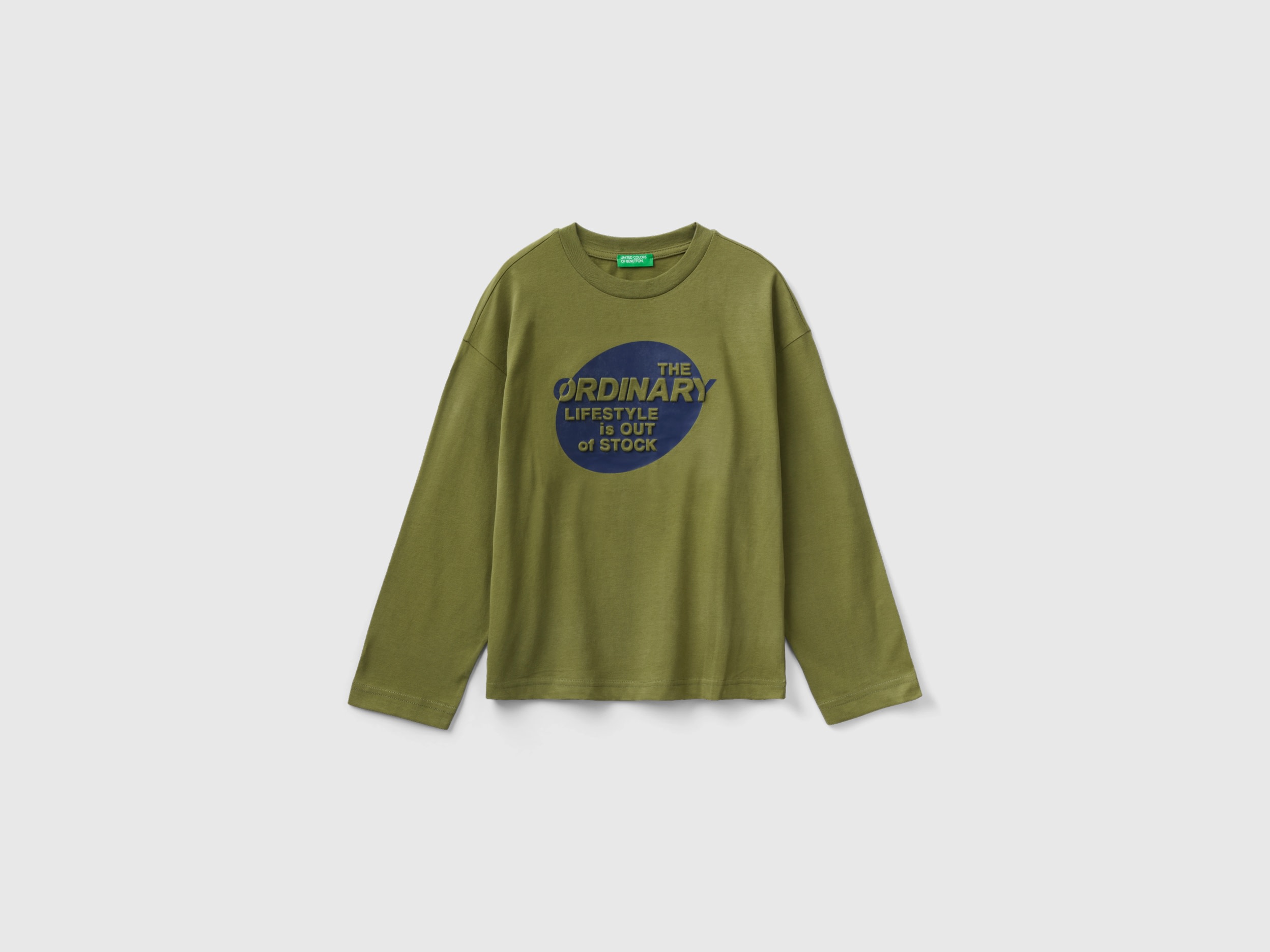 Benetton, T-shirt In Warm Cotton With Print, size XL, Military Green, Kids