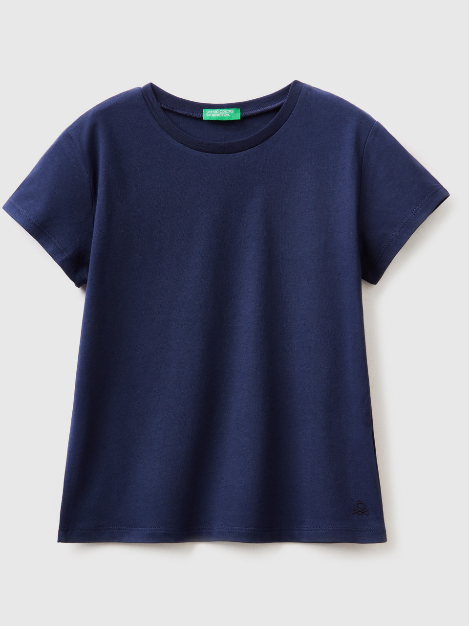 Benetton, T-shirt In Puro Cotone Bio, Blu Scuro, Bambini