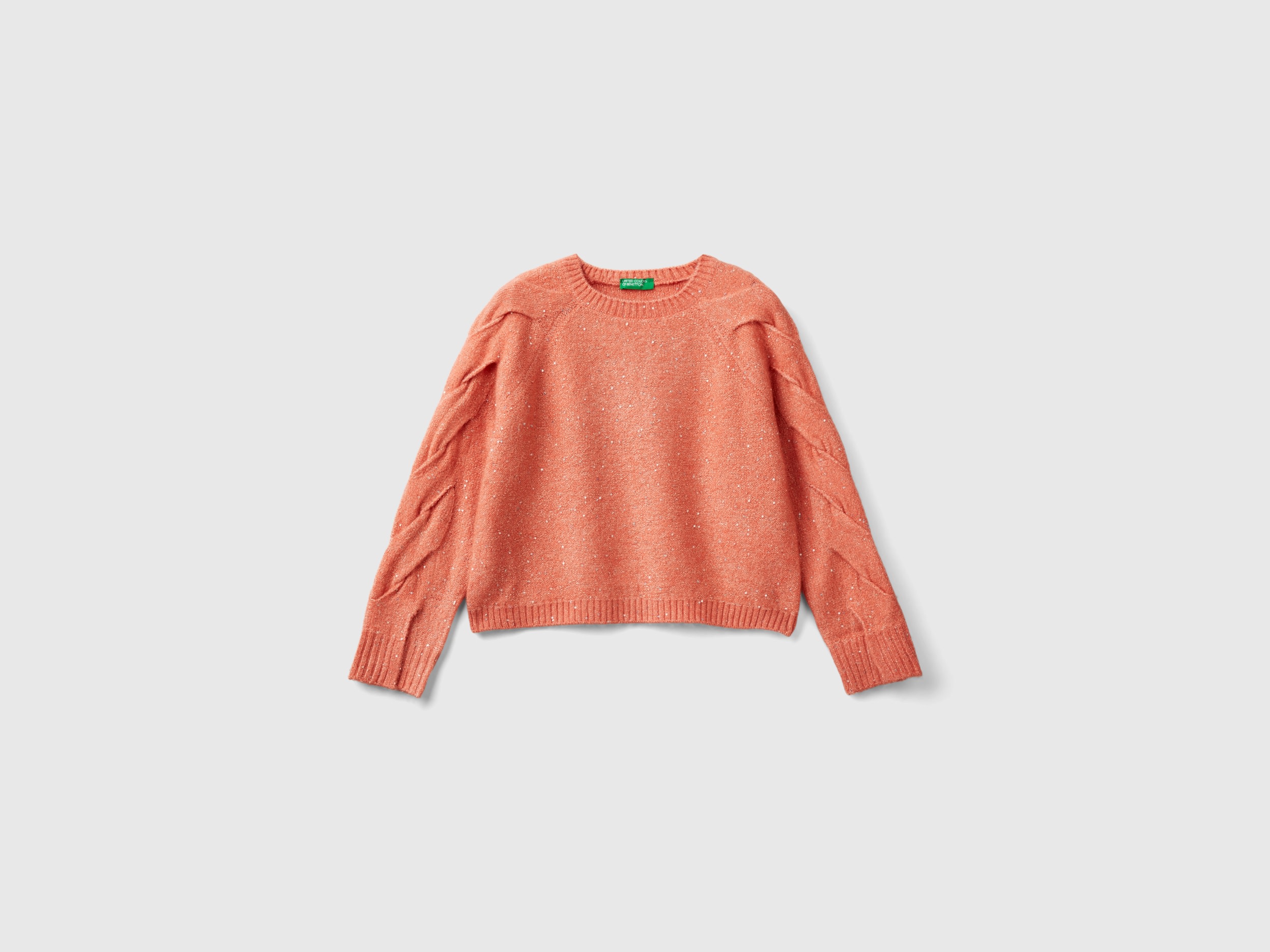 Benetton, Maglia Con Tessuto Riciclato E Paillettes, Pesca, Bambini