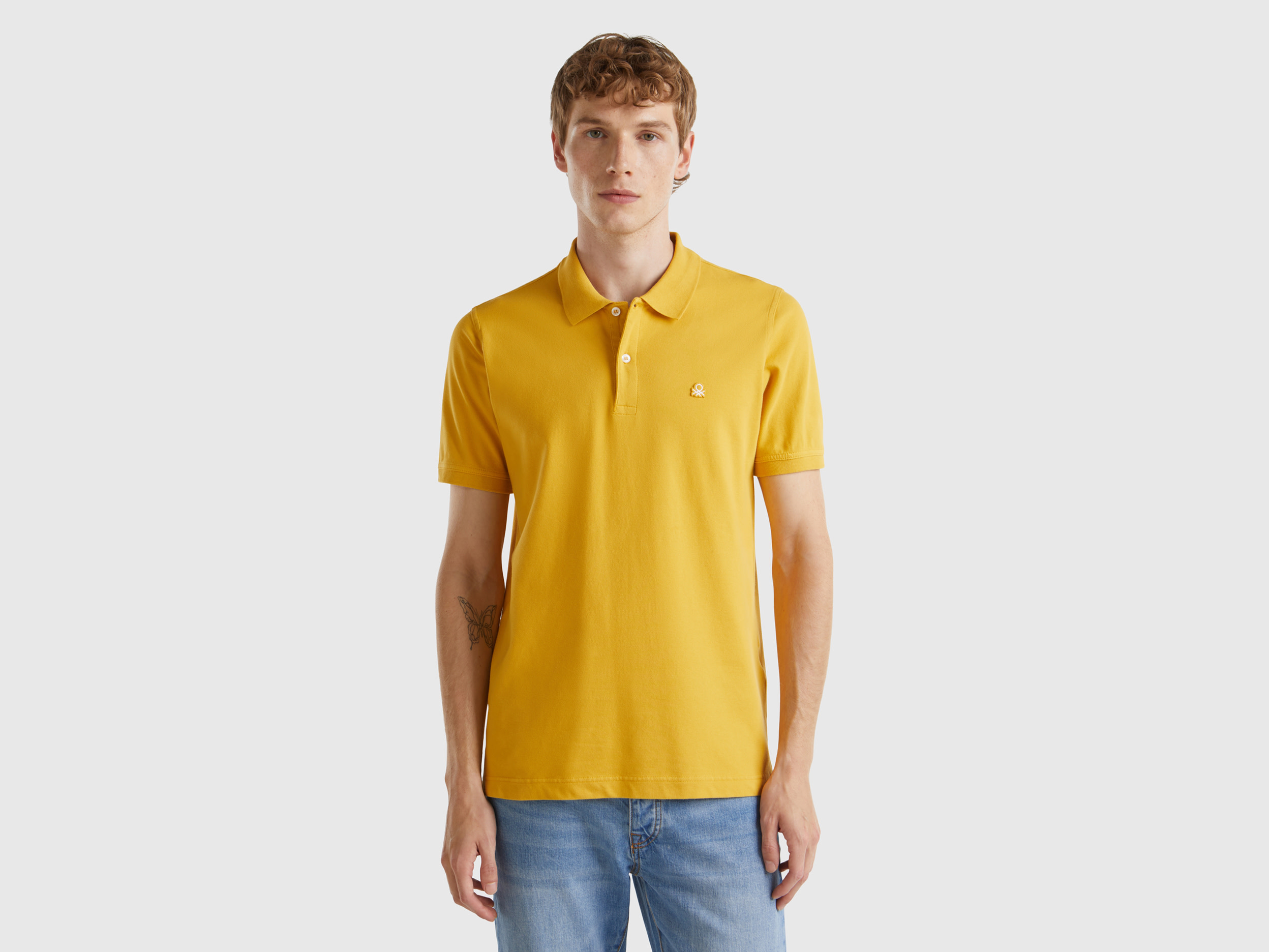 Benetton, Polo Giallo Ocra Slim Fit, Senape, Uomo