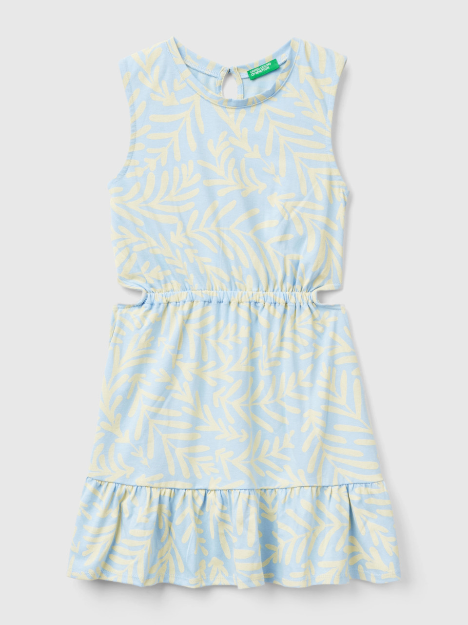 Benetton, Light Blue Dress With Tropical Print, Sky Blue, Kids
