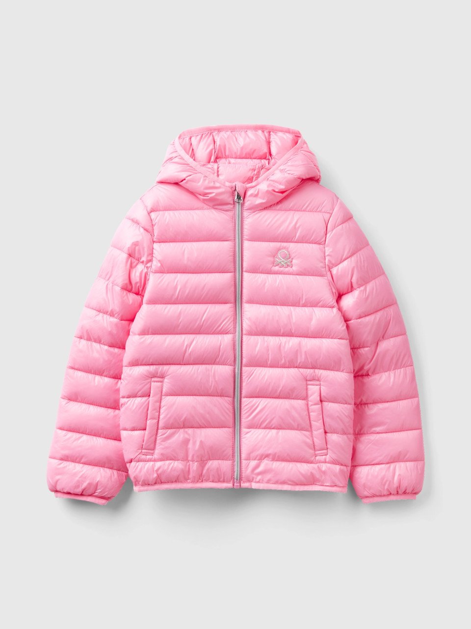 Benetton, Puffer Jacket With Hood, Pink, Kids