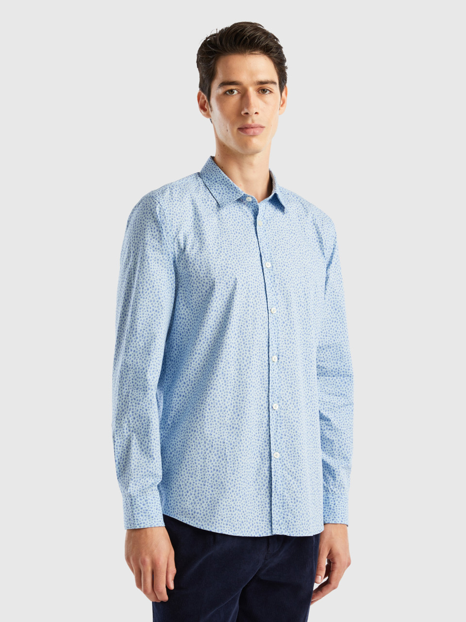 Benetton, Slim-fit-hemd Mit Muster, Azurblau, male