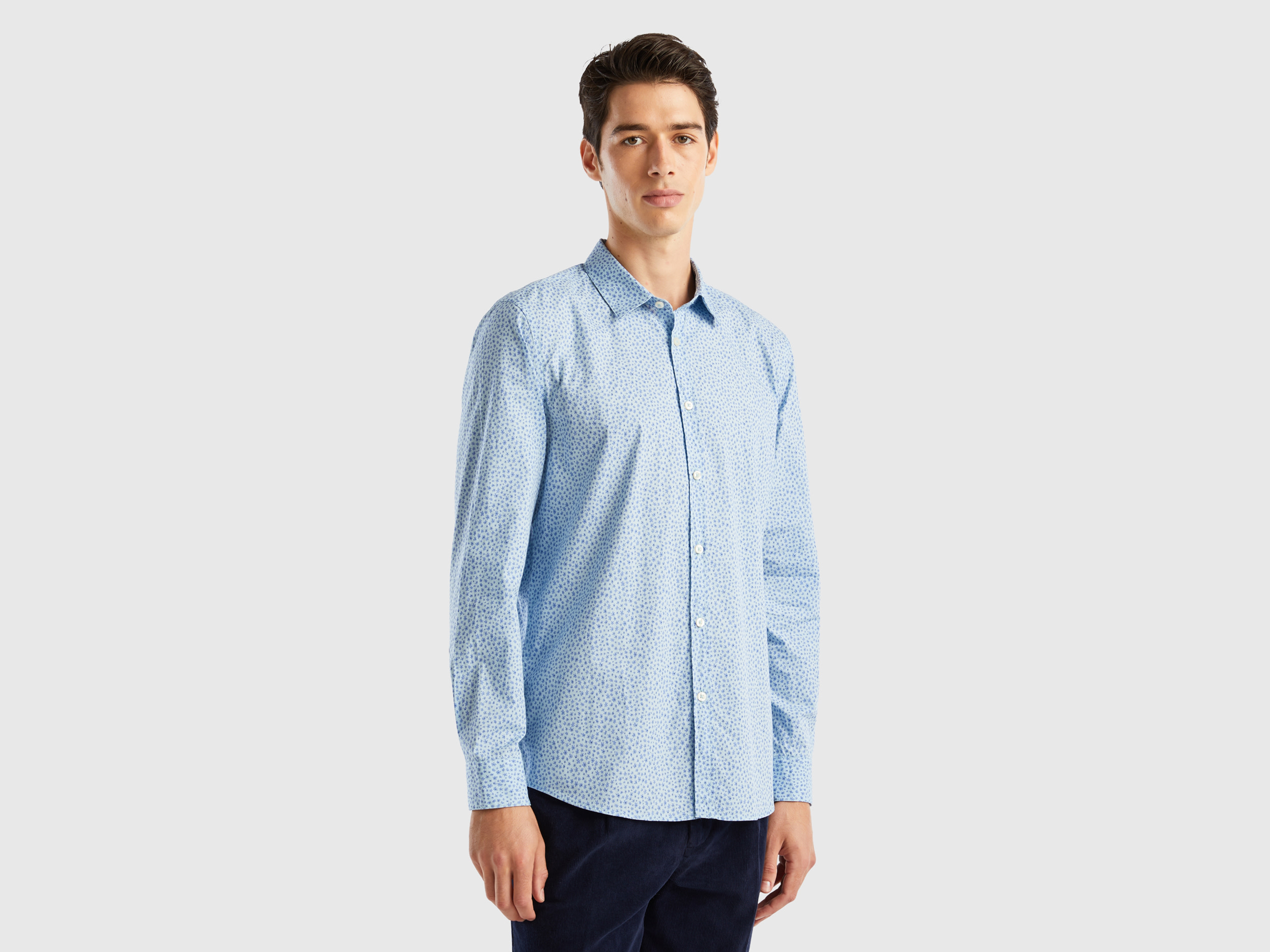 Benetton, Patterned Slim Fit Shirt, size M, Light Blue, Men