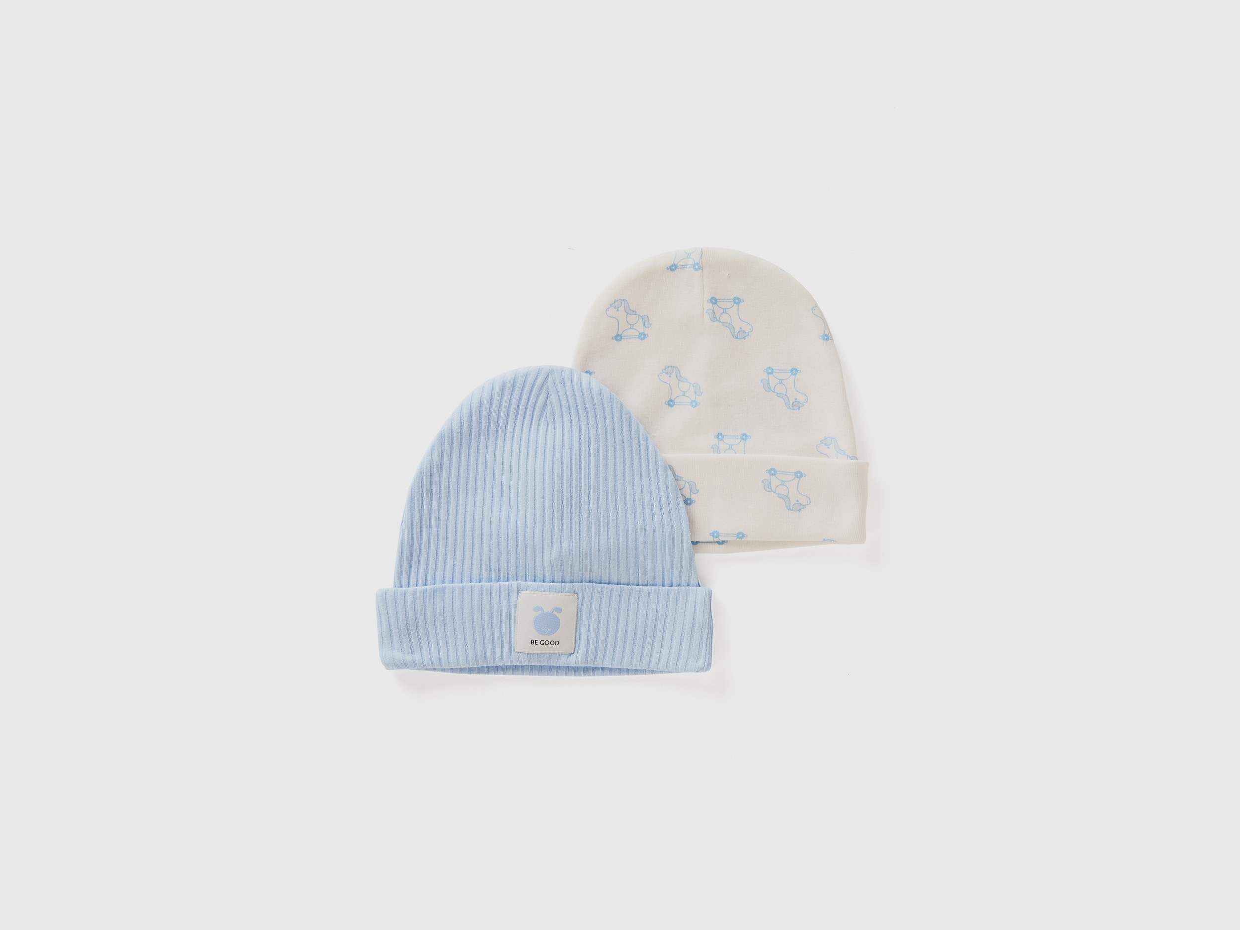 Image of Benetton, Two Caps In Organic Cotton, size 50-56, Light Blue, Kids
