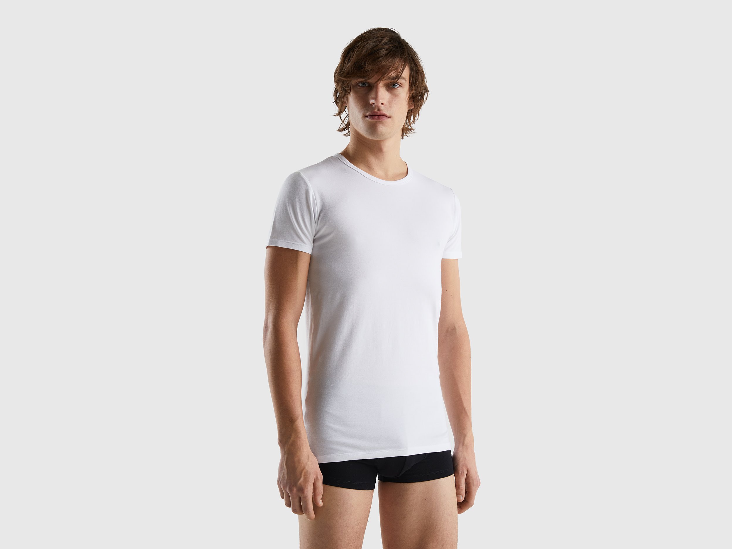 Image of Benetton, Organic Stretch Cotton T-shirt, size S, White, Men