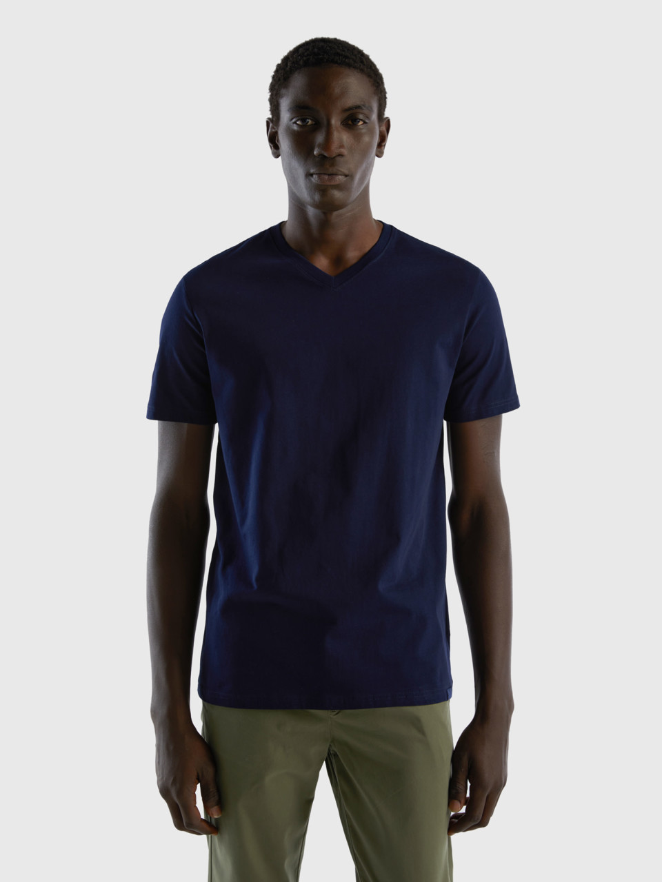 Benetton, T-shirt En Coton À Fibre Longue, Bleu Foncé, Homme