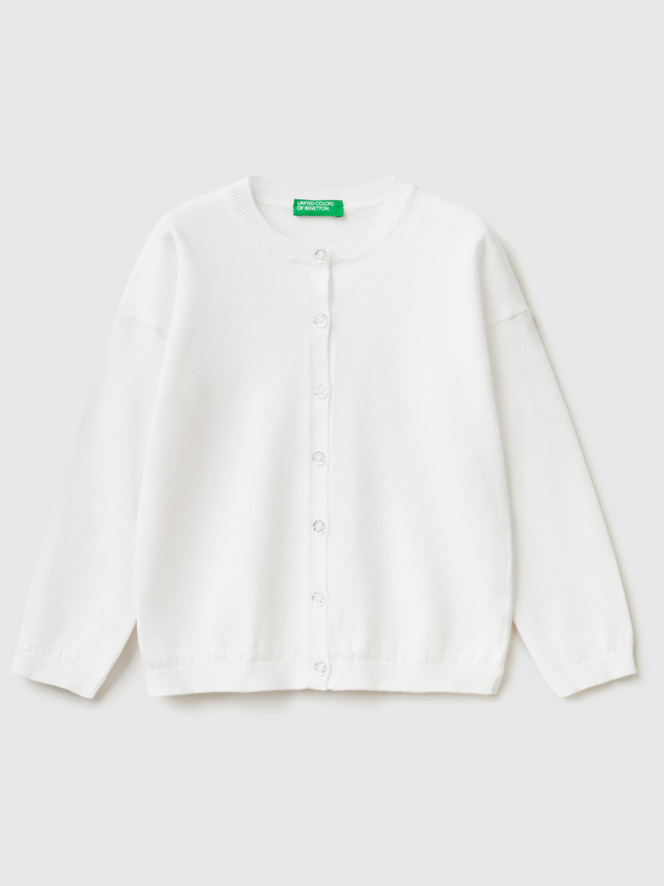 Benetton, Cardigan With Glittery Buttons, White, Kids