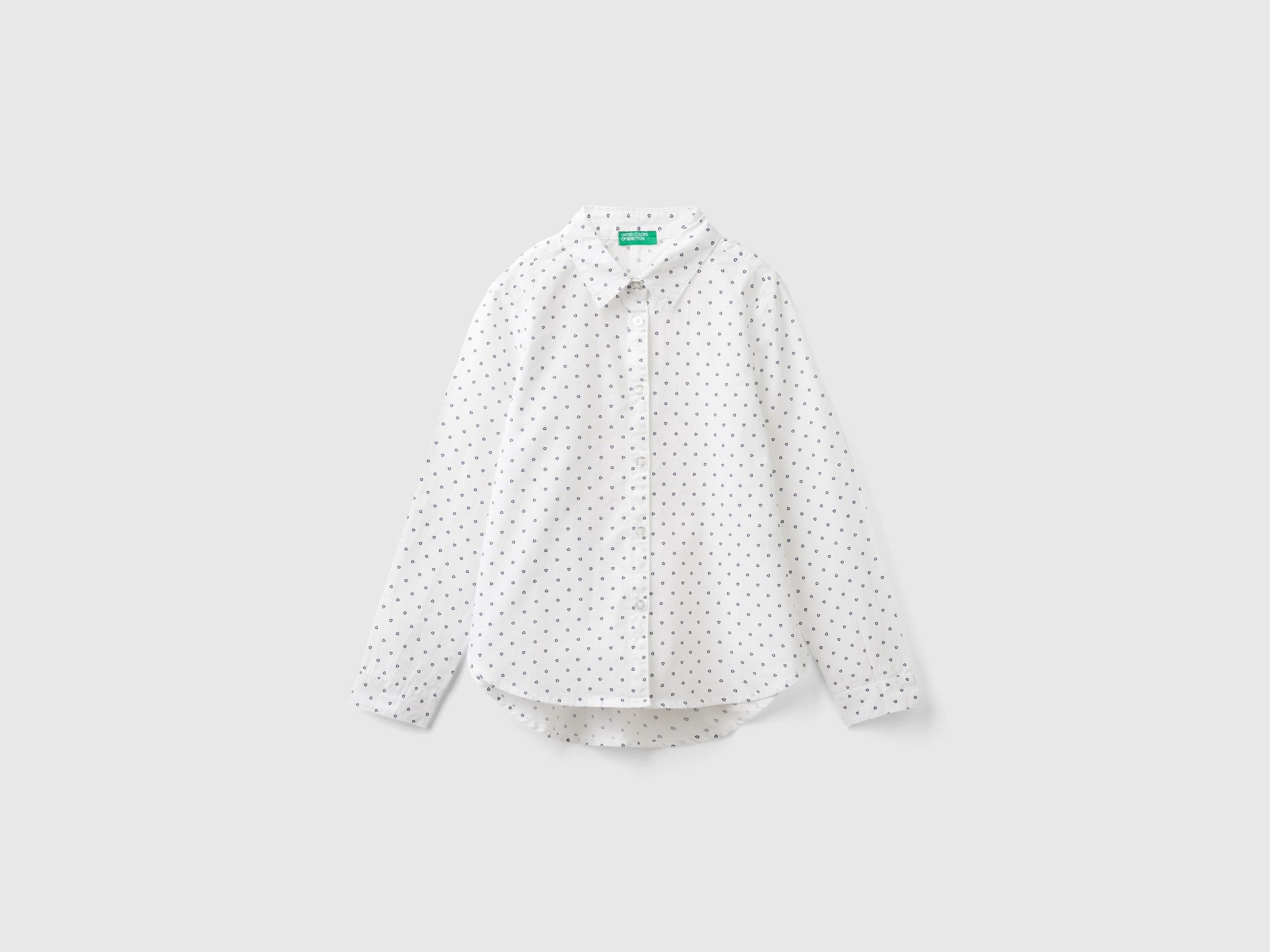 Benetton, Camicia A Cuori In Puro Cotone, Bianco, Bambini