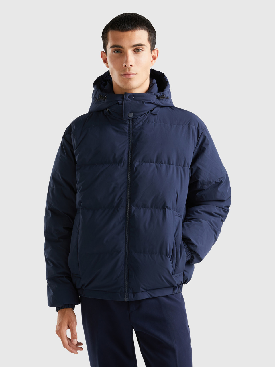 Benetton, Padded Jacket With Removable Hood, Dark Blue, Men