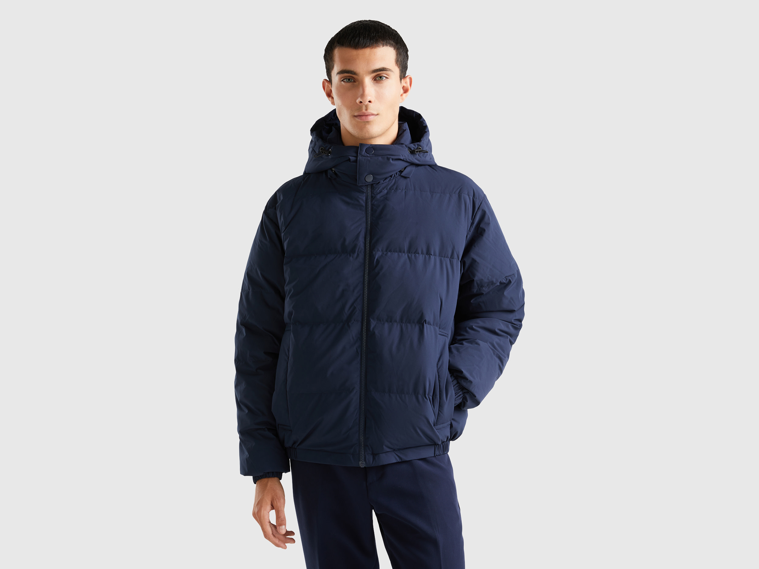 Benetton, Padded Jacket With Removable Hood, size M, Dark Blue, Men