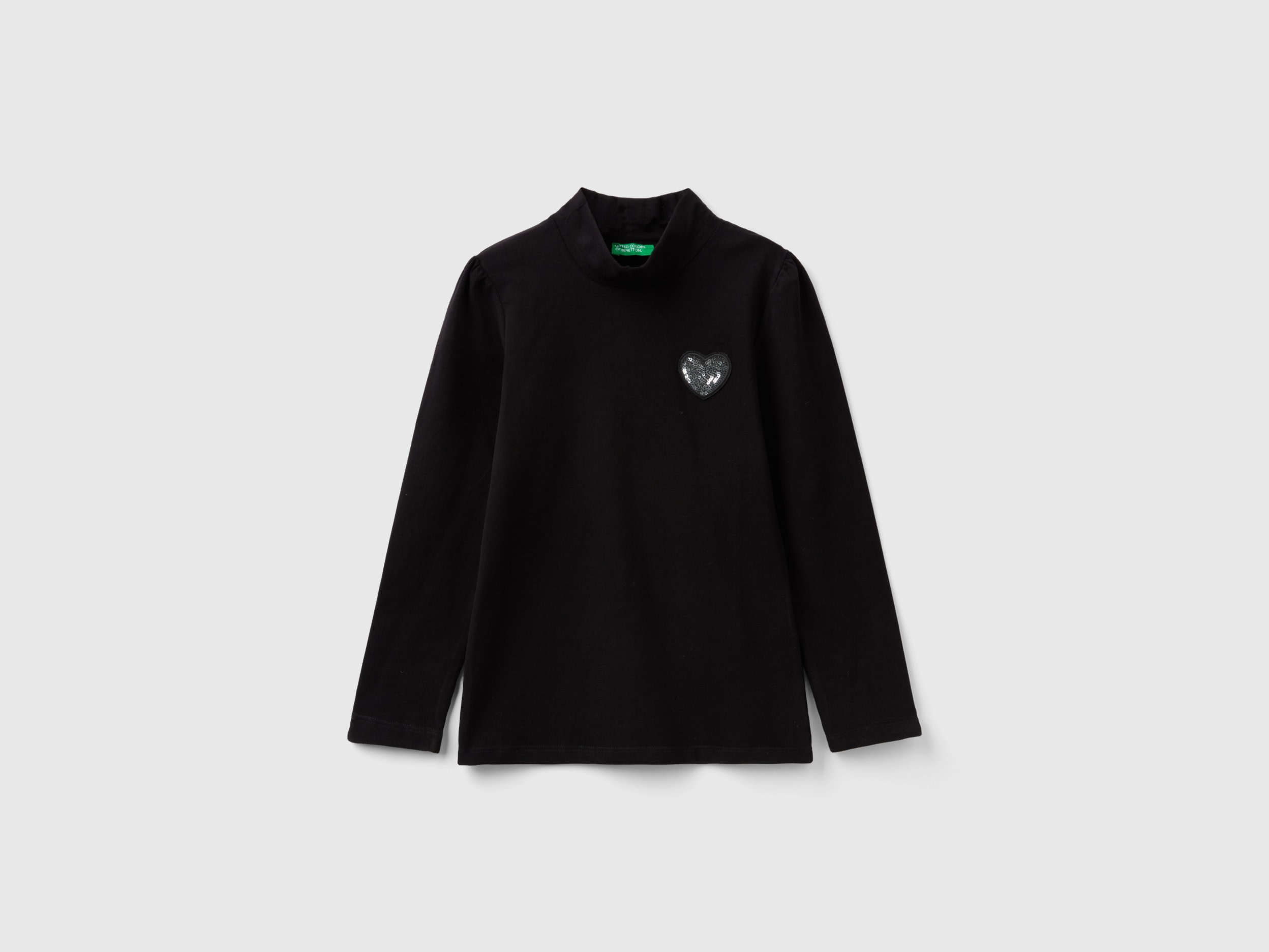 Benetton, Turtle Neck T-shirt Con Sequined Patch, size 3XL, Black, Kids