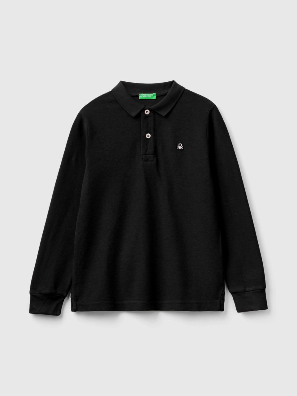Benetton, 100% Organic Cotton Long Sleeve Polo, Black, Kids