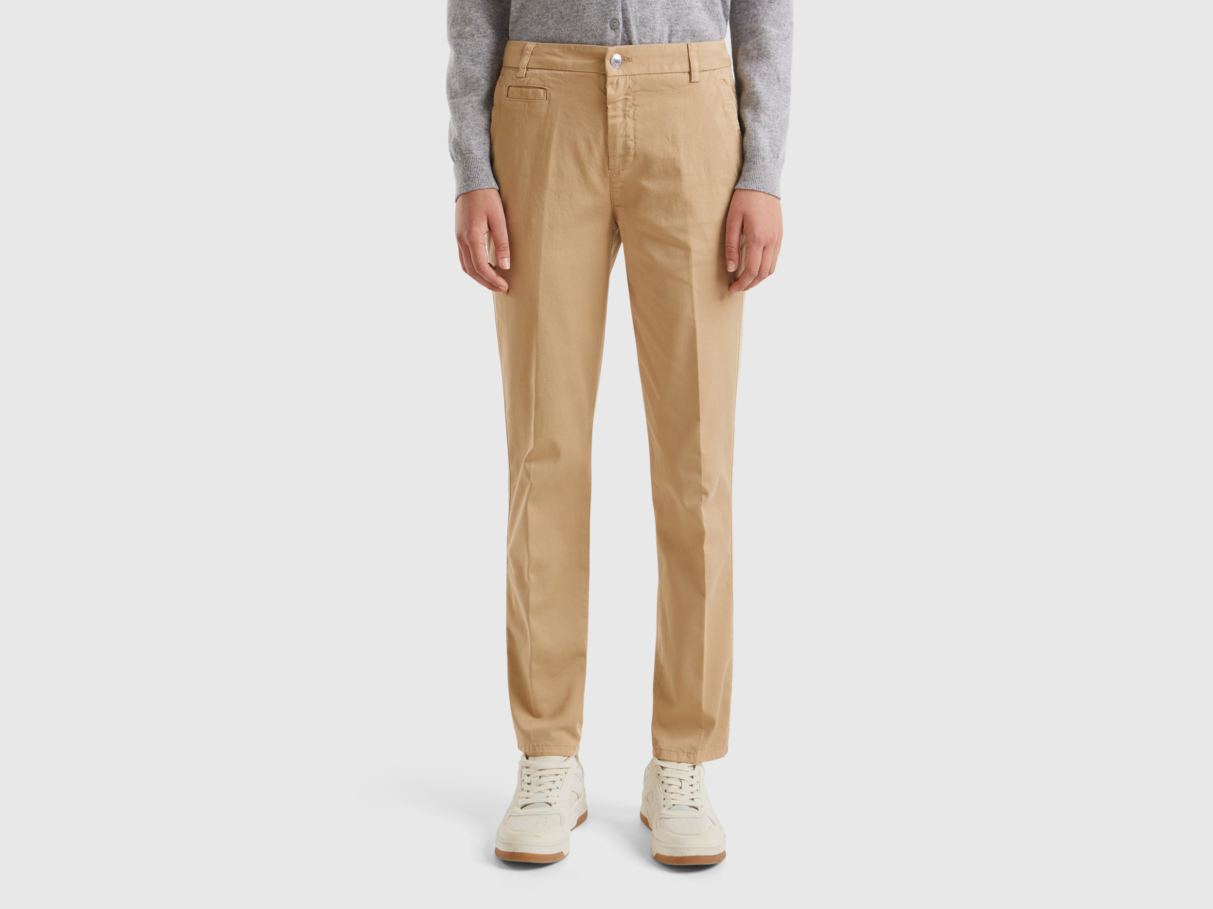 United Colors of Benetton Benetton, Τσίνο Slim Fit Από Βαμβακερό Μπεζ, size , Μπεζ, Γυναικεία