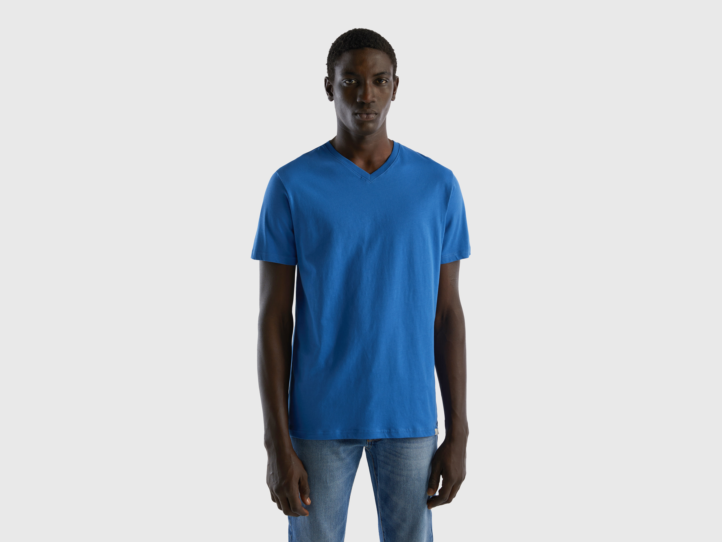 Benetton, T shirt In Cotone A Fibra Lunga, Blu Chiaro, Uomo