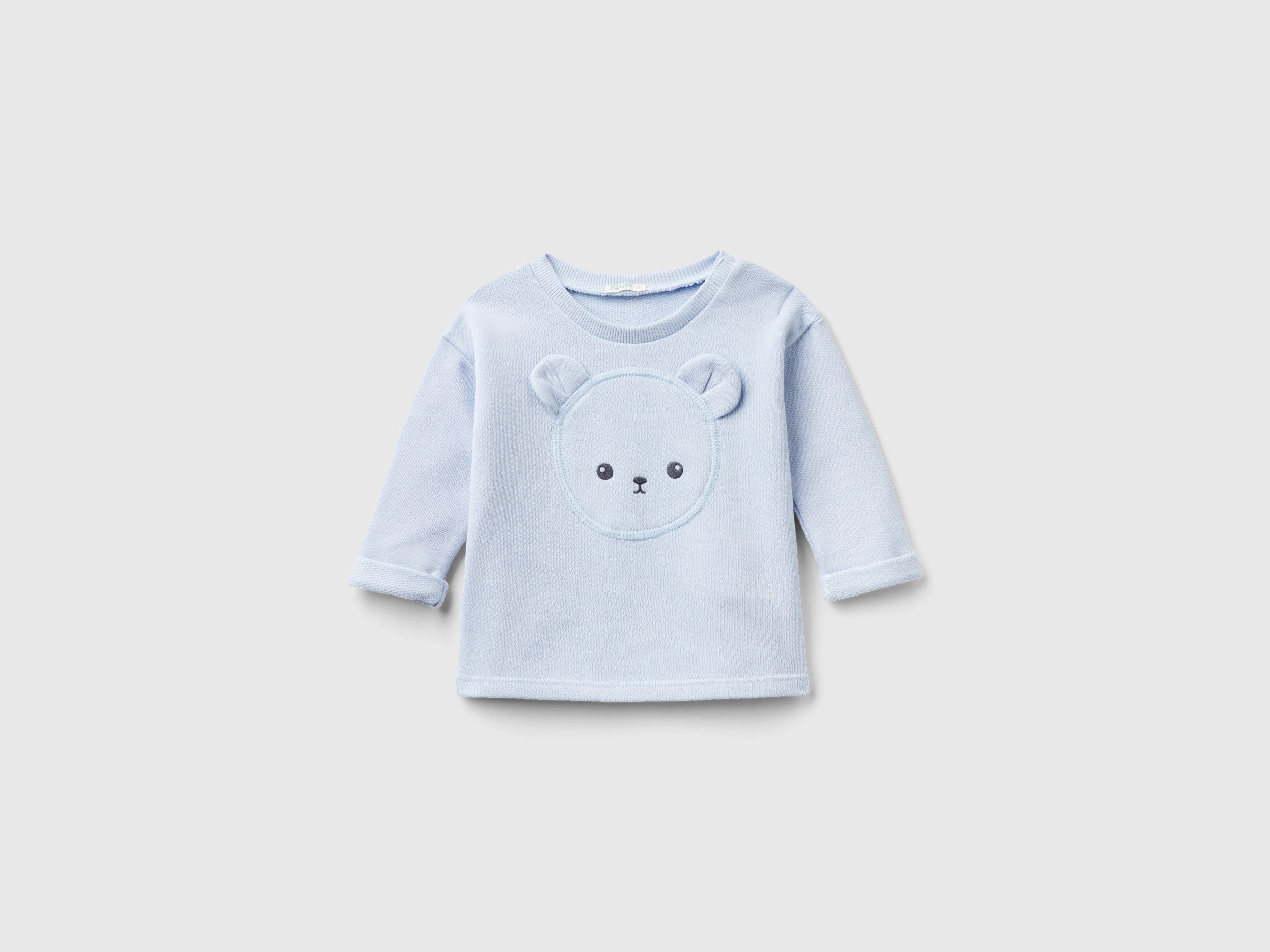 Image of Benetton, Organic Cotton Sweatshirt With Embroidery, size 50, Sky Blue, Kids