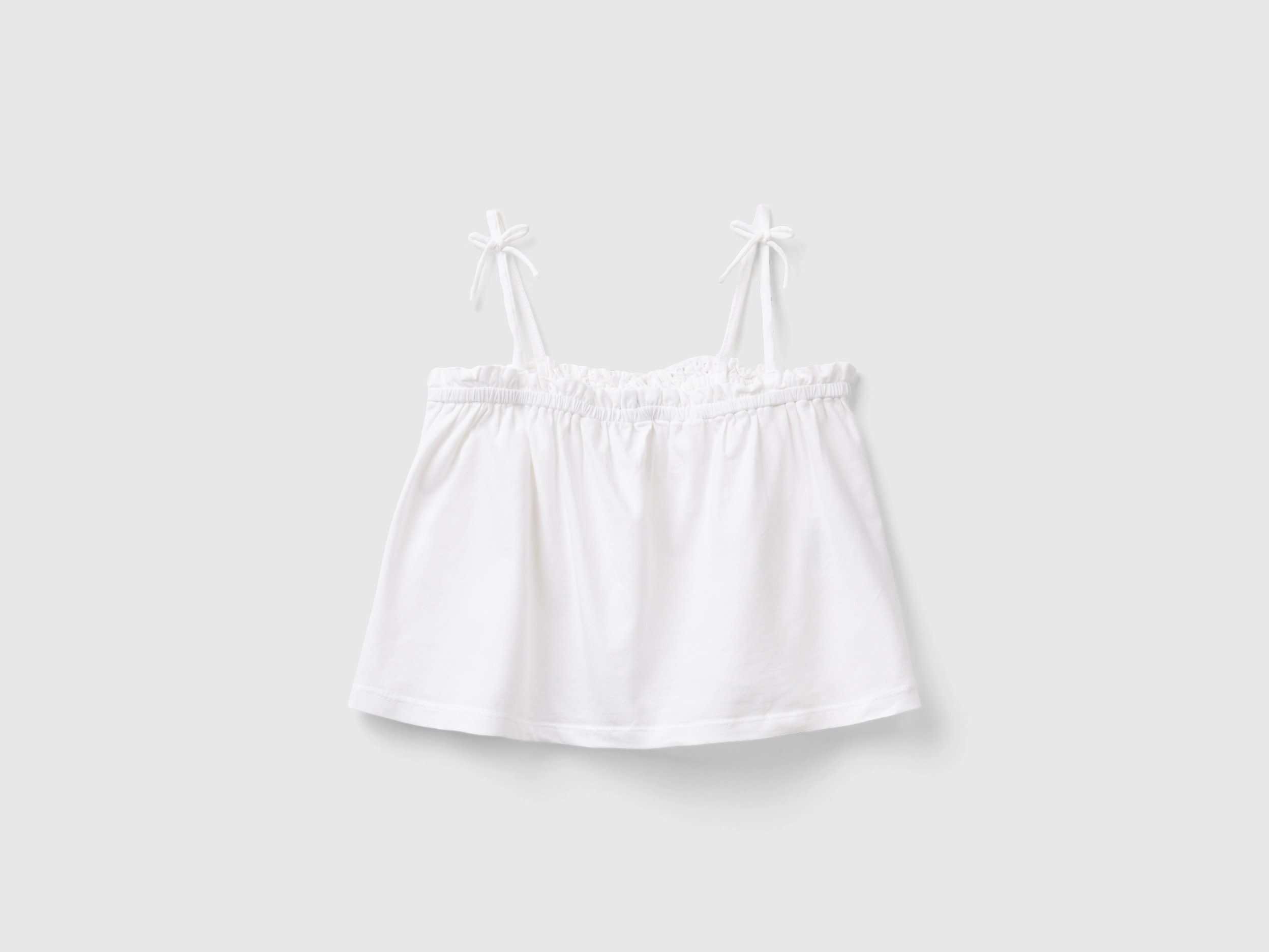 Benetton, Top Con Dettagli Sangallo, Bianco, Bambini