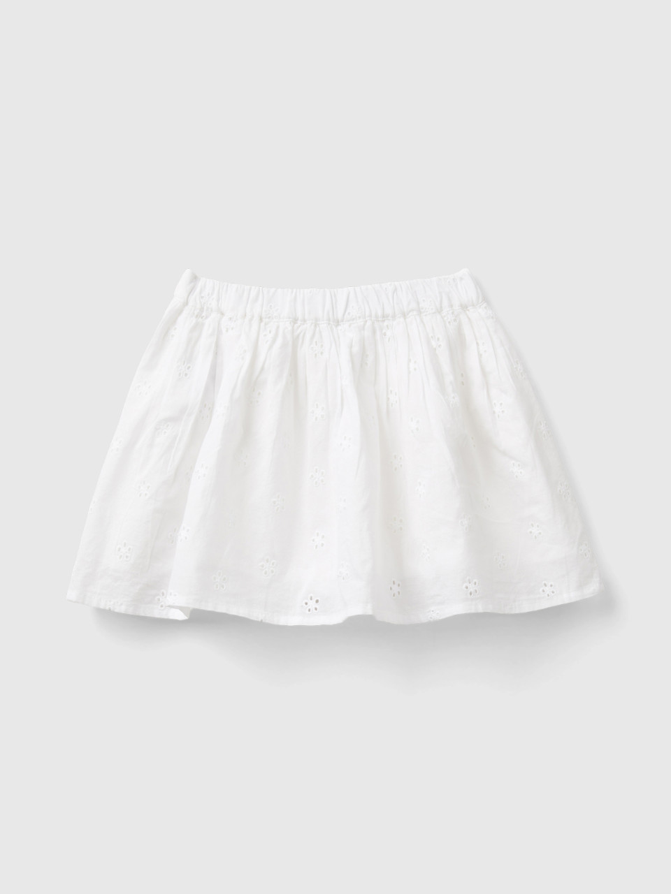 Benetton, Skirt With Broderie Anglaise Embroidery, White, Kids