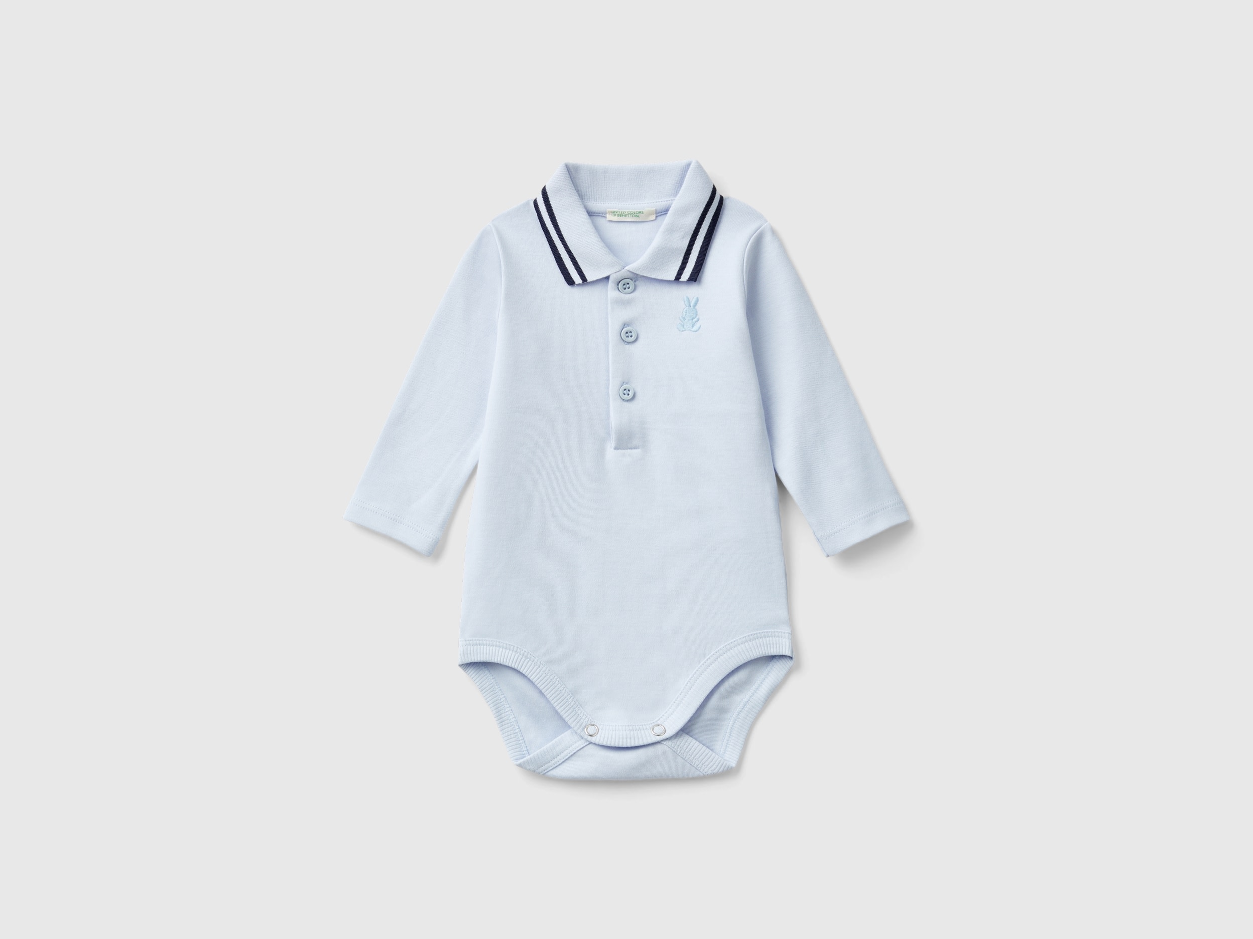 Benetton, Body A Polo In Cotone Bio, Celeste, Bambini