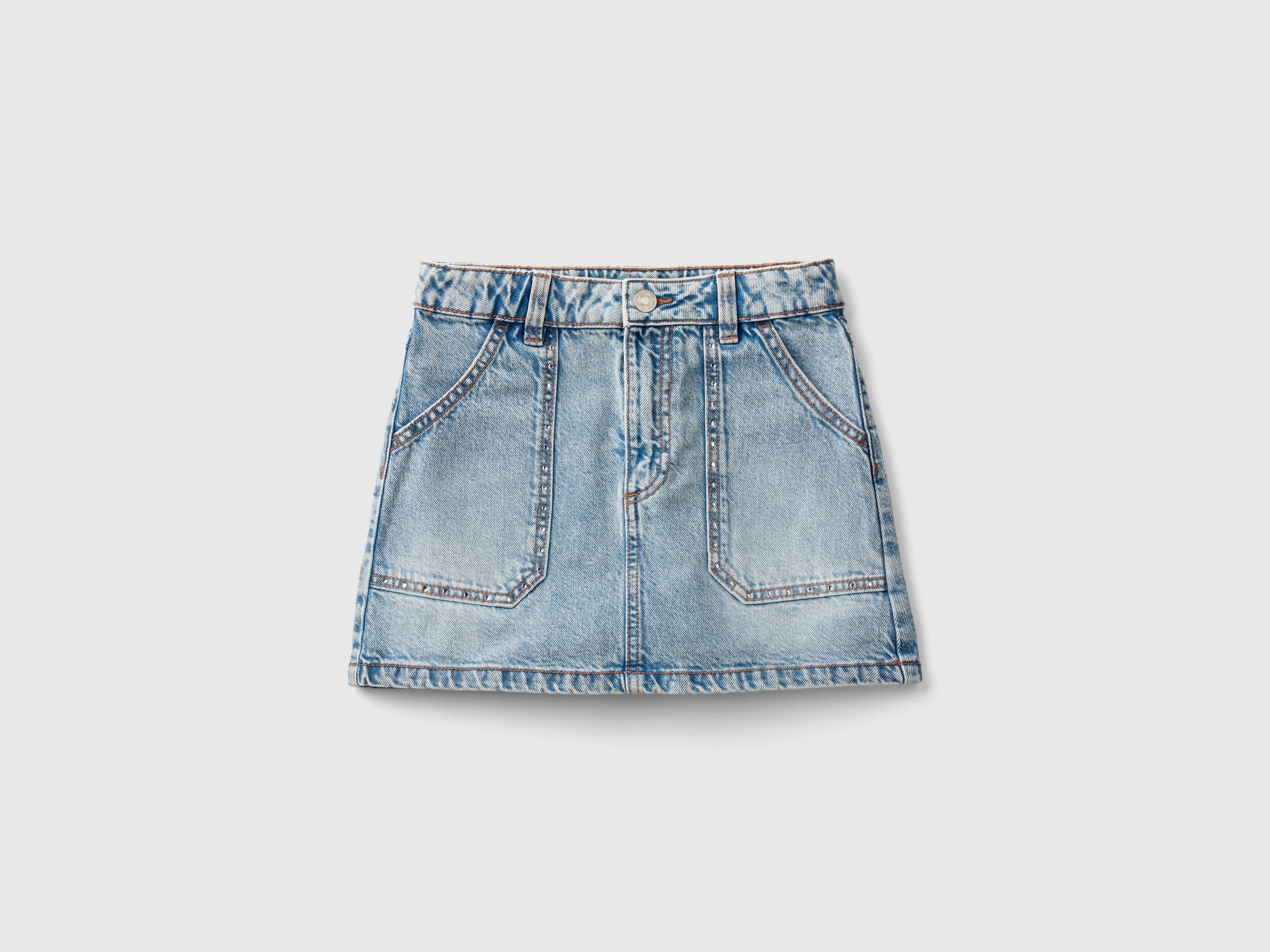 Benetton, Minigonna Di Jeans Con Strass, Azzurro, Bambini