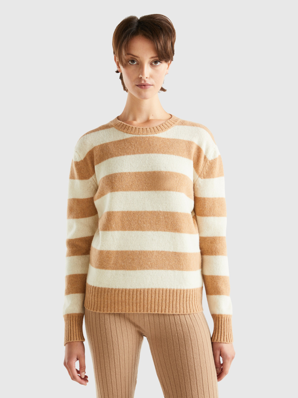 Benetton, Striped Sweater In Pure Shetland Wool, Multi-color, Women