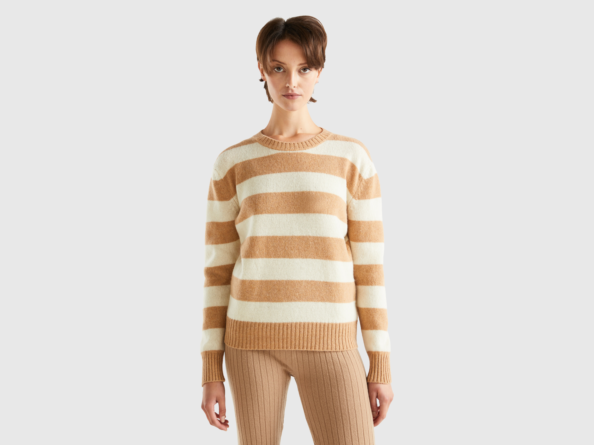 Benetton, Striped Sweater In Pure Shetland Wool, size M, Multi-color, Women