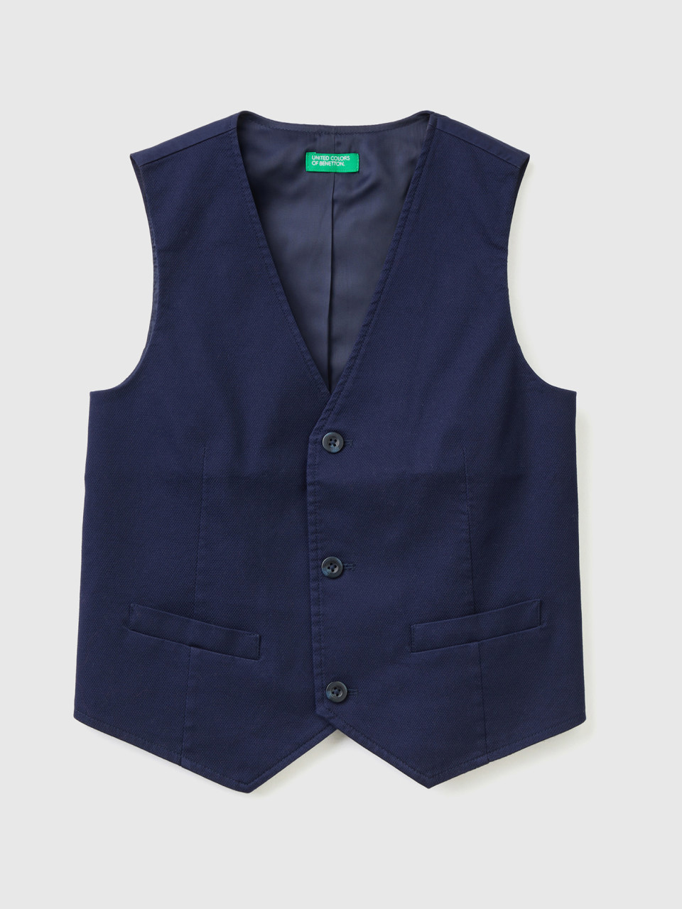 Benetton, Lined Vest With Buttons, Dark Blue, Kids