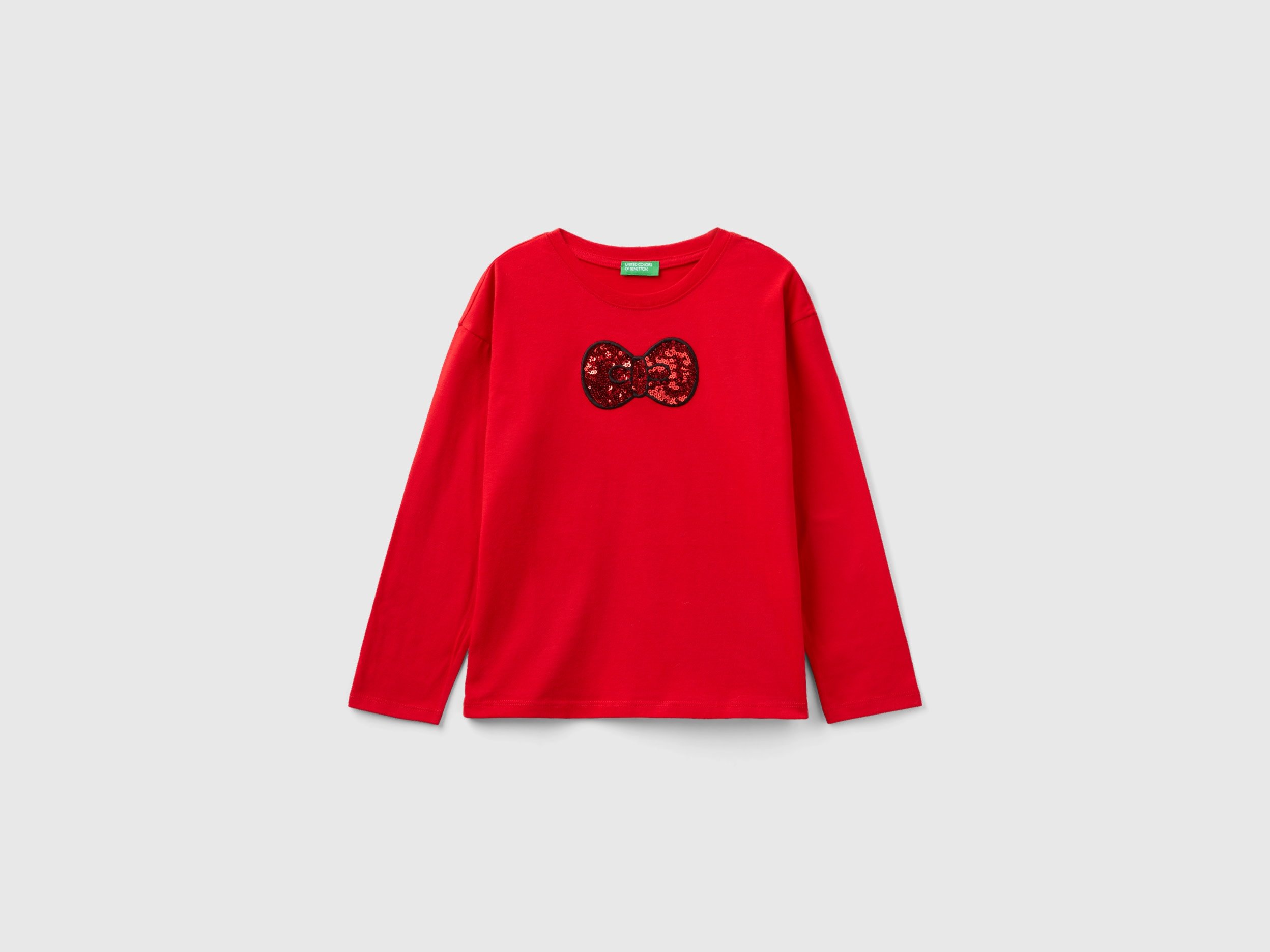 Benetton, Warm Cotton T-shirt With Sequins, size L, Red, Kids