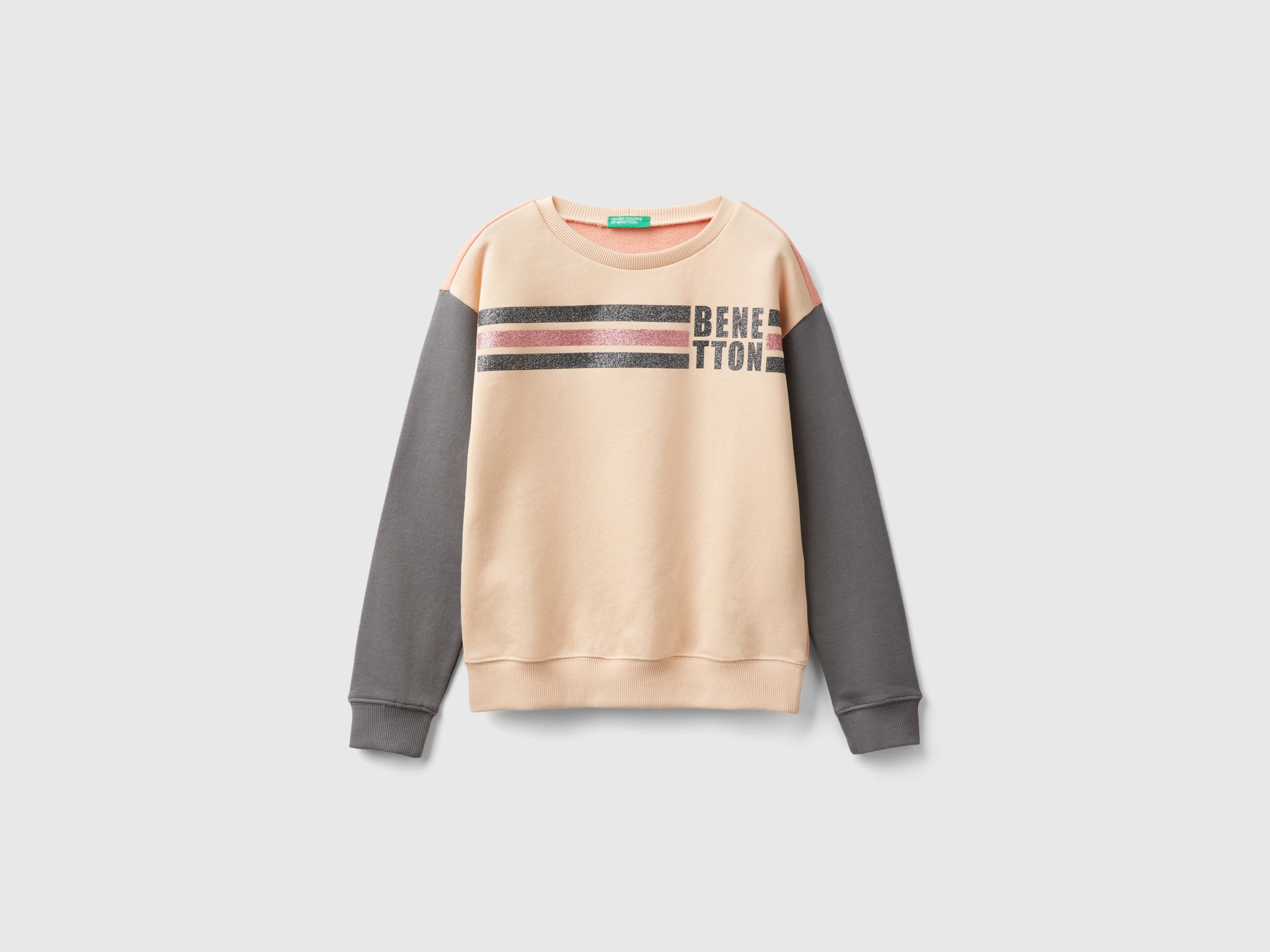 Benetton, Felpa 100% Cotone Con Logo Glitter, Multicolore, Bambini