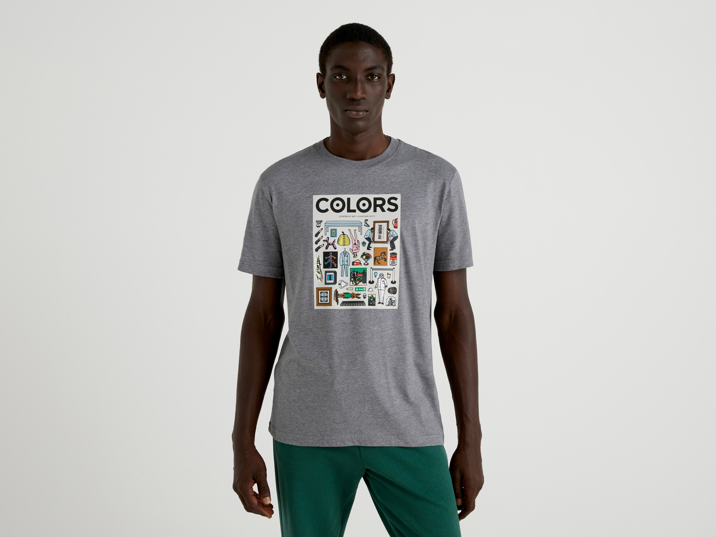 Benetton, T shirt colors In Puro Cotone, Grigio Scuro, Uomo