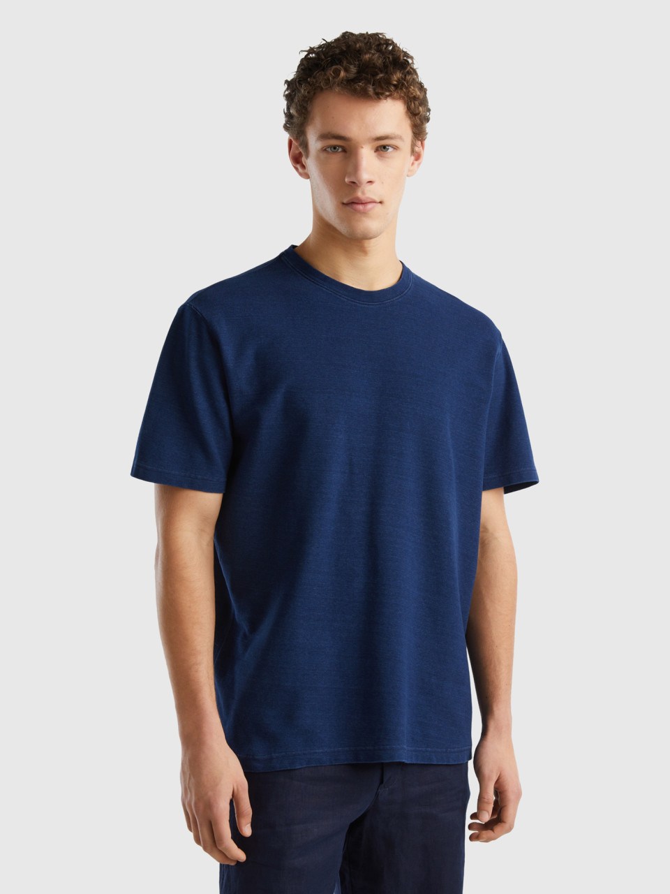 Benetton, T-shirt Coupe Relaxed 100 % Coton, Bleu, Homme