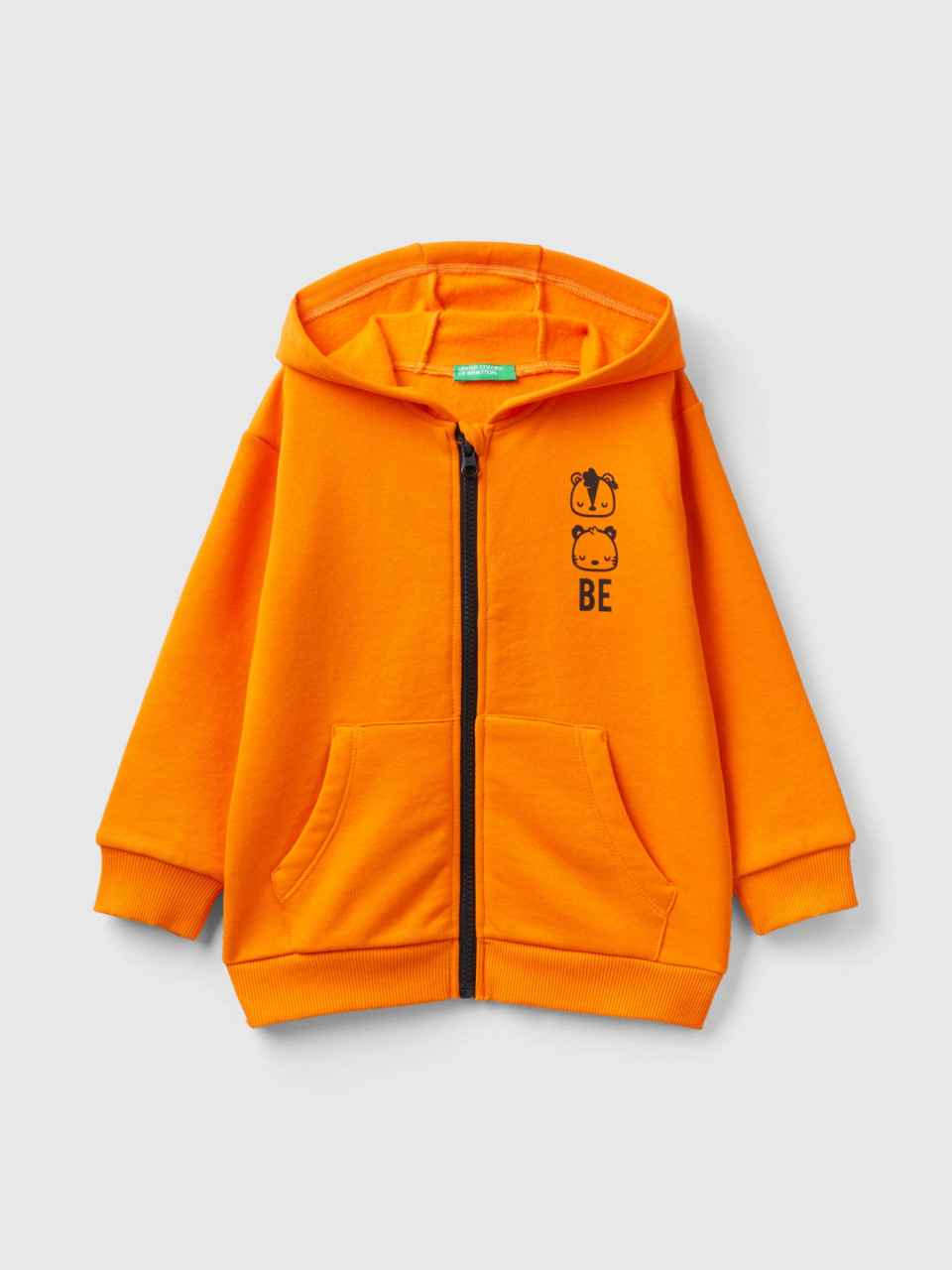 Benetton, Warmer Sweater Mit Print Und Kapuze, Orange, male