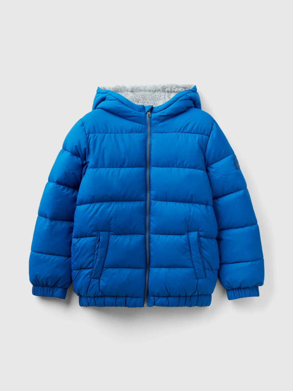 Benetton, Padded Jacket With Teddy Interior, Bright Blue, Kids