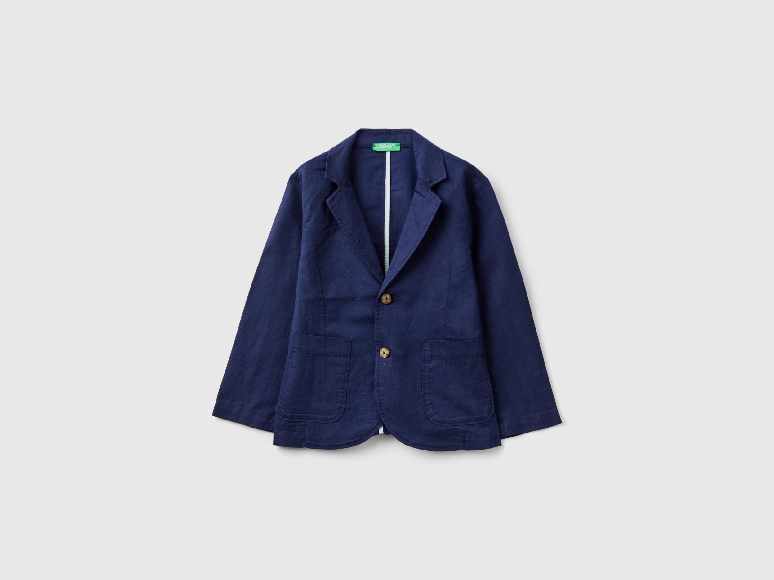 Benetton, Blazer In Misto Lino, Blu Scuro, Bambini