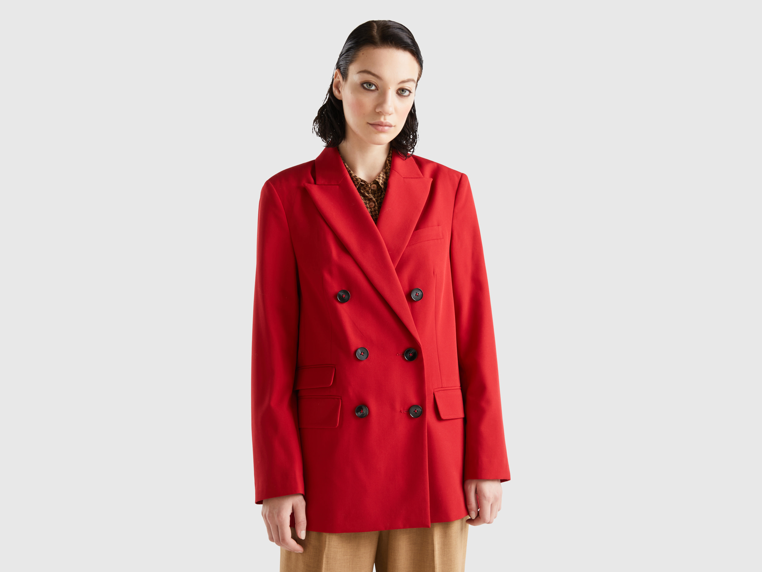 Benetton, Double-breasted Blazer, size 10, Red, Women