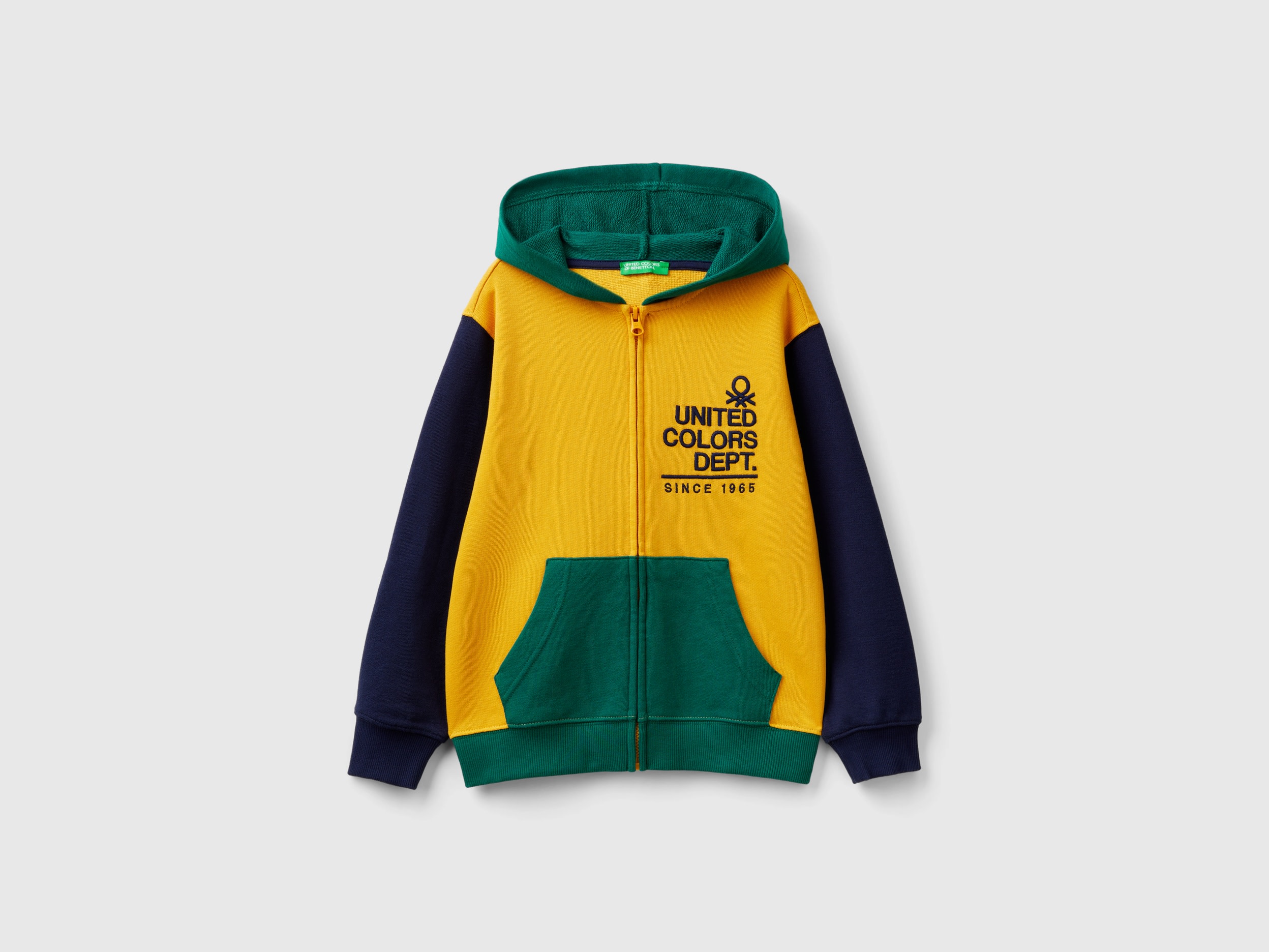 Benetton, Felpa Con Zip E Ricamo Logo, Multicolore, Bambini