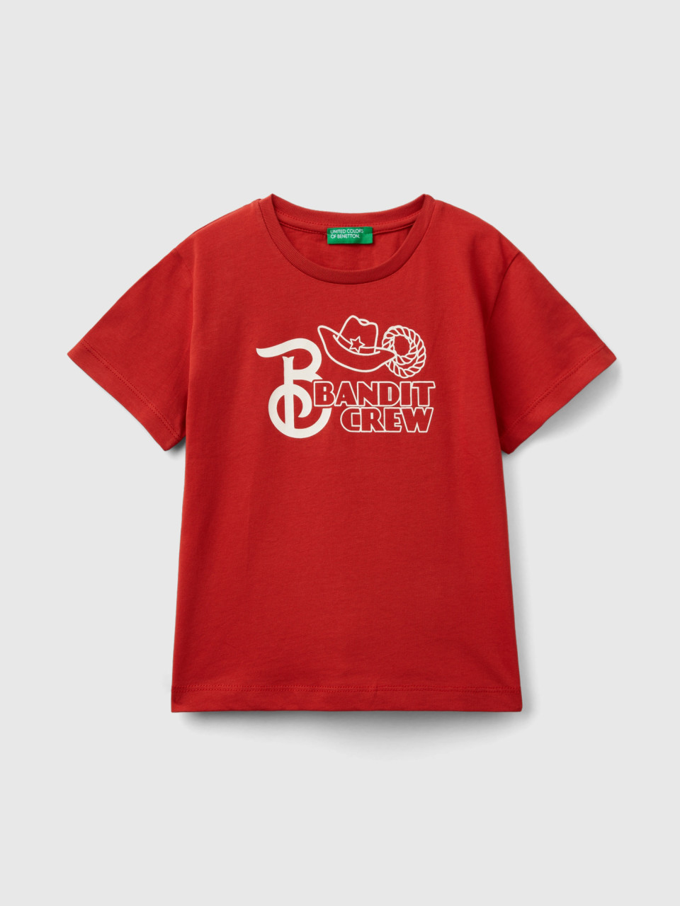 Benetton, Camiseta De Algodón Orgánico Con Estampado, Rojo, Niños