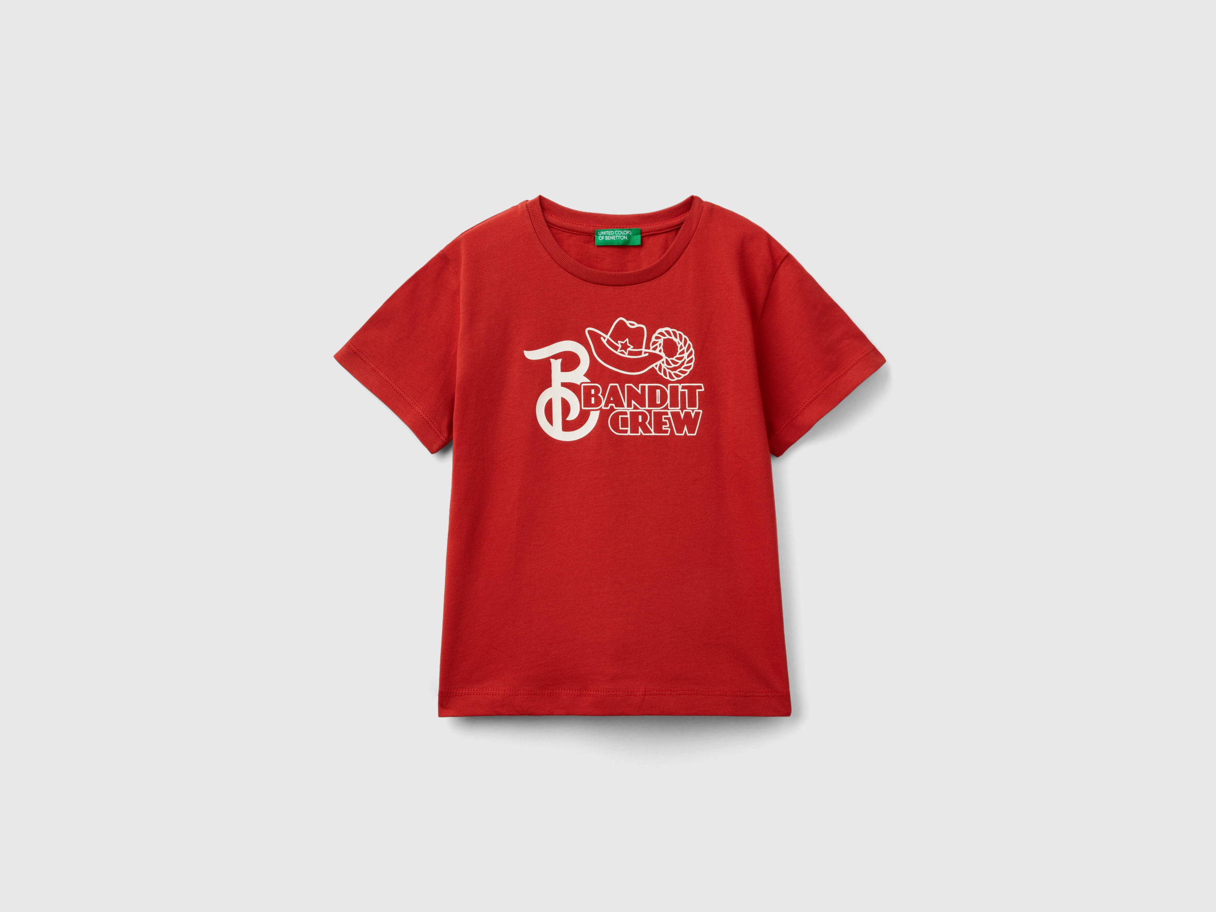Benetton, T-shirt In Organic Cotton With Print, size 5-6, Red, Kids