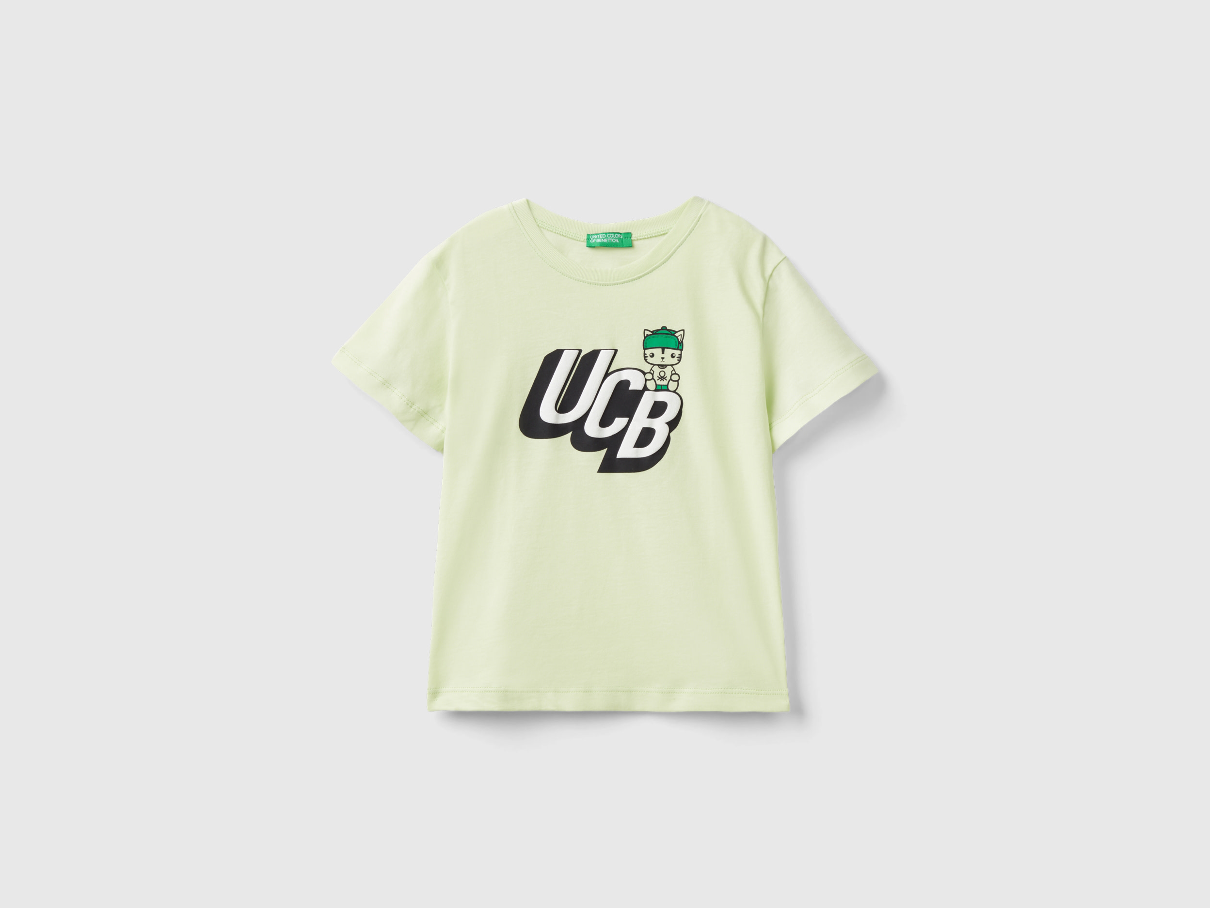 Image of Benetton, T-shirt With Print In 100% Organic Cotton, size 98, Lime, Kids