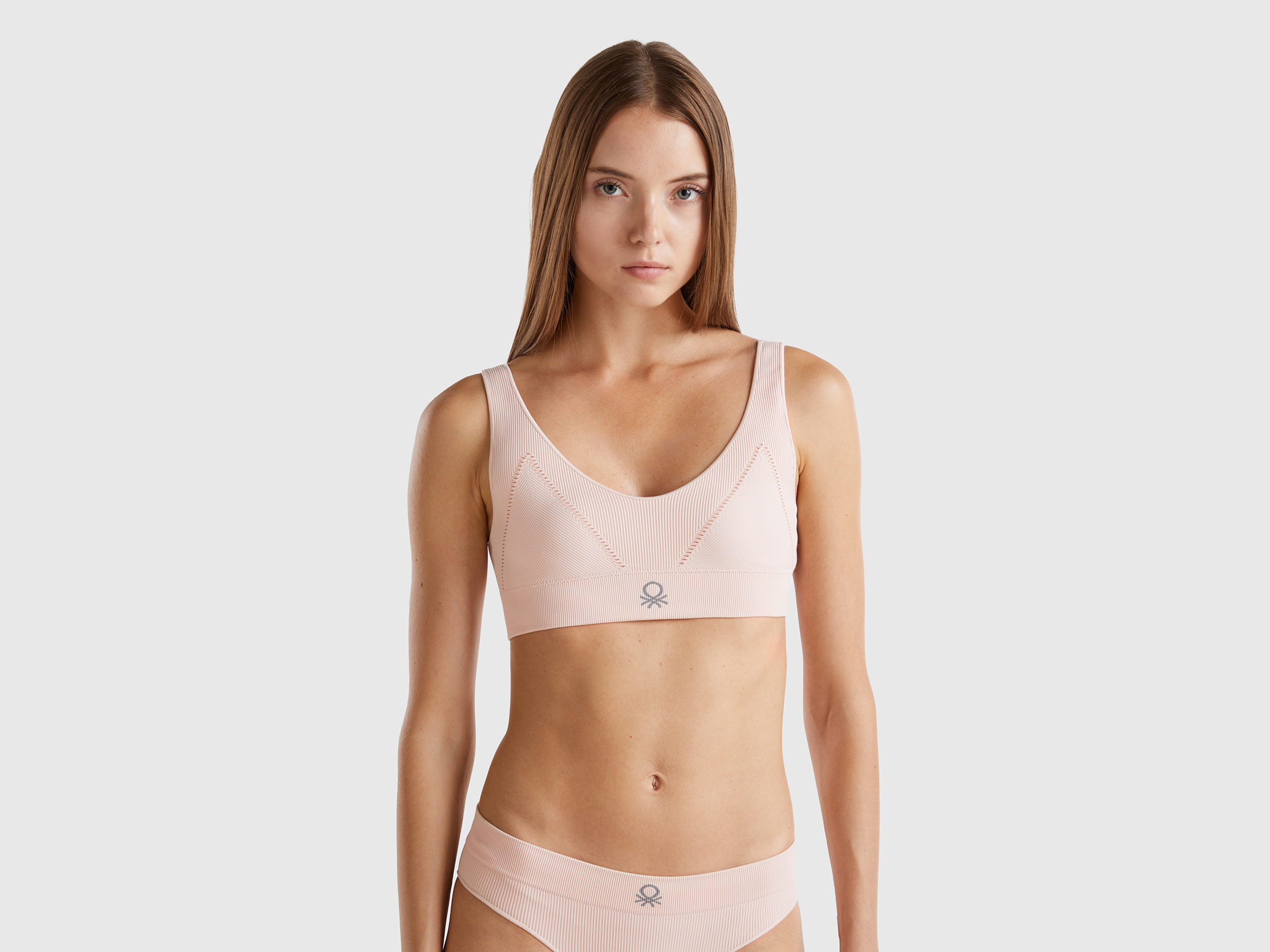 Benetton, Reggiseno A Triangolo In Misto Nylon Riciclato, Rosa Tenue, Donna