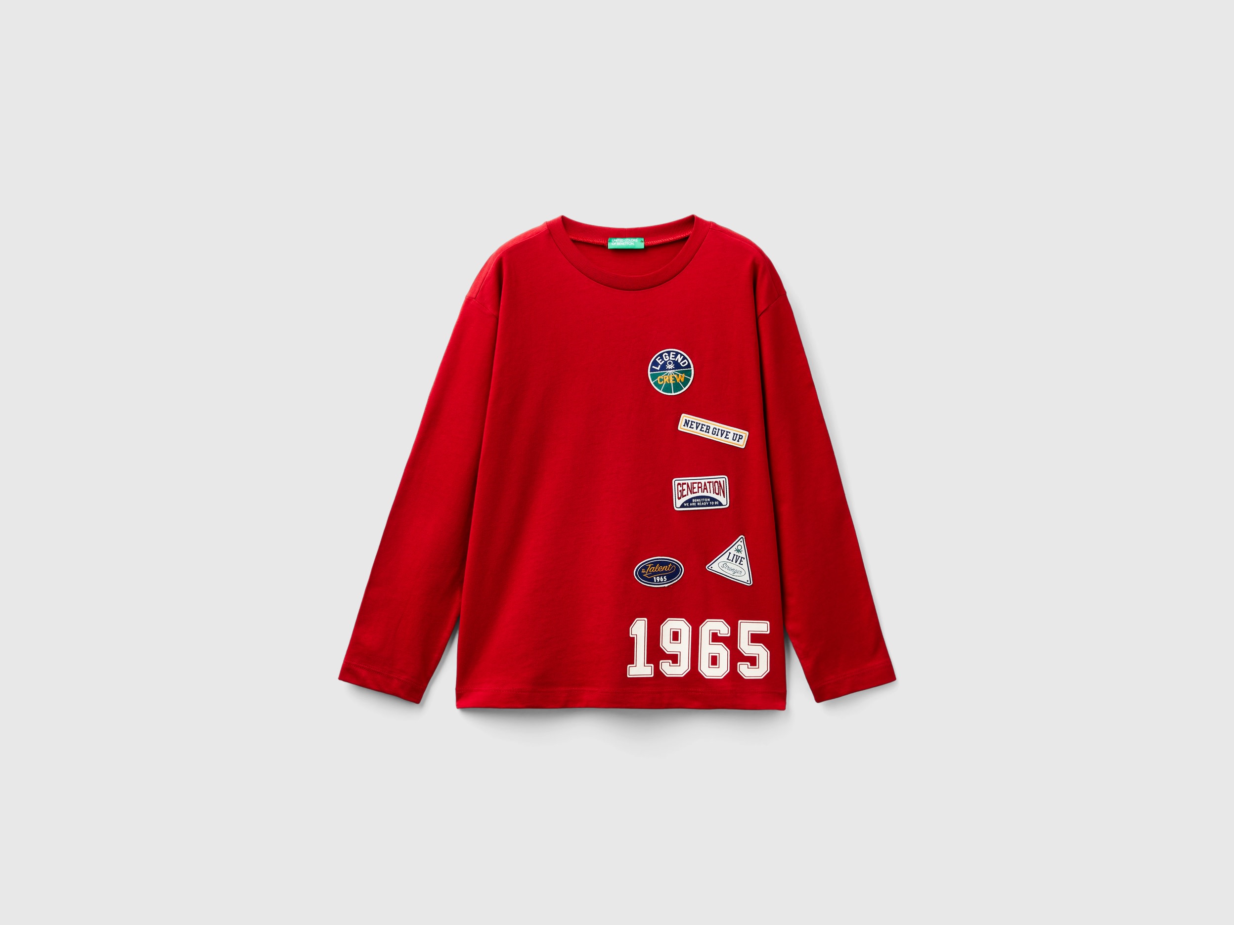 Benetton, T-shirt Con Stampa Effetto Velluto, Rosso, Bambini
