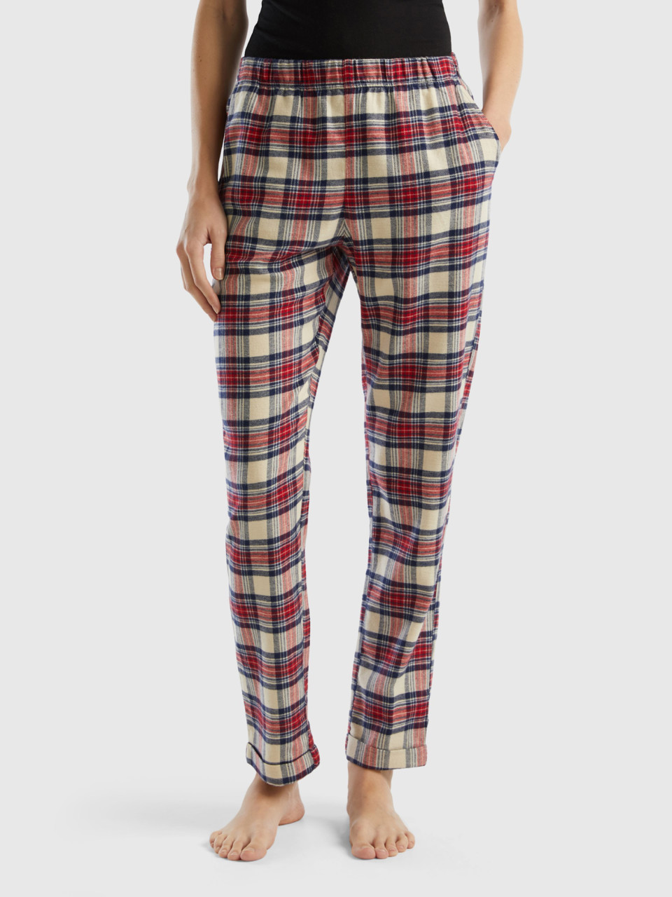Benetton, Red And Blue Tartan Trousers, Multi-color, Women