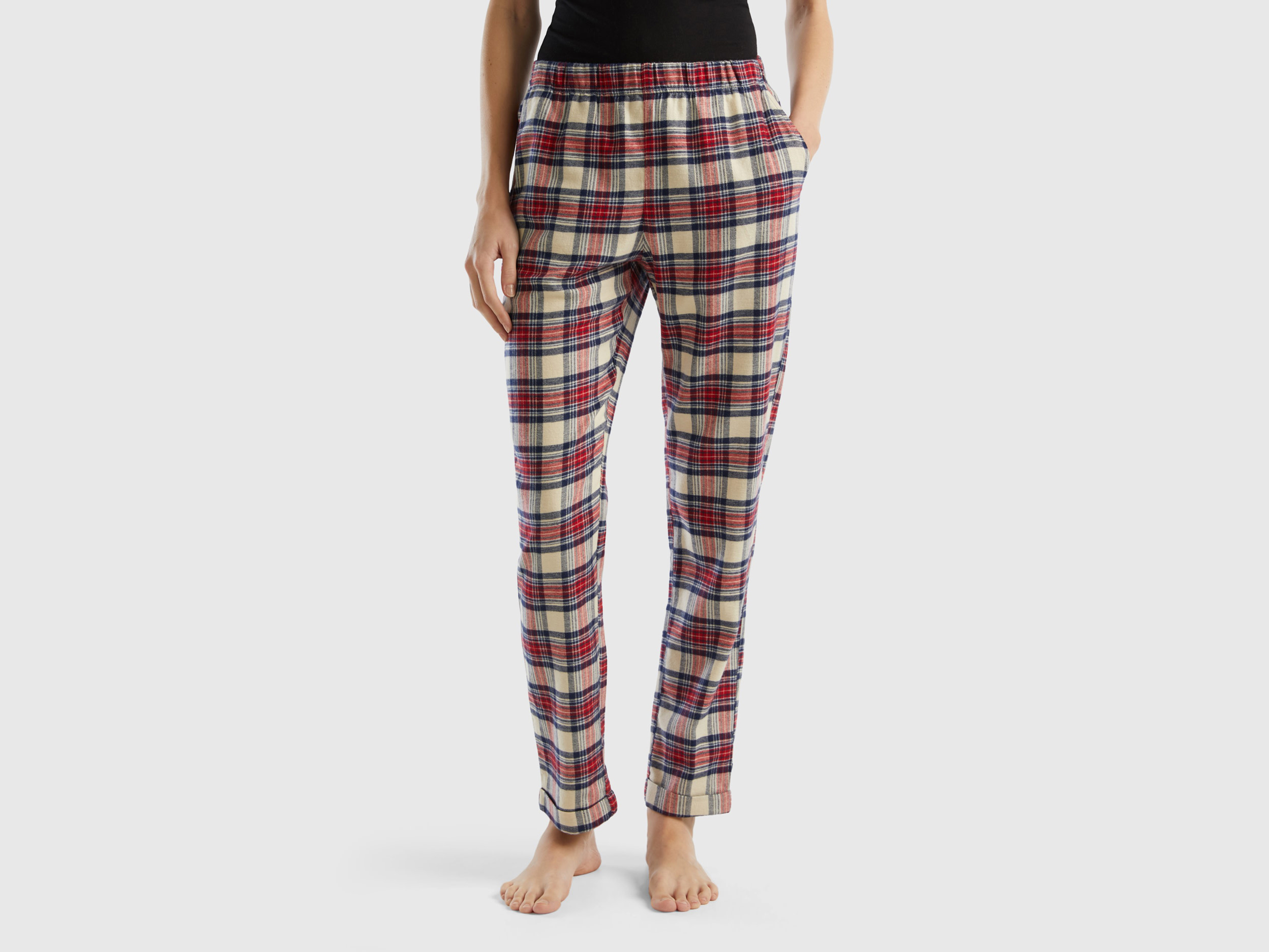 Benetton, Red And Blue Tartan Trousers, size L, Multi-color, Women