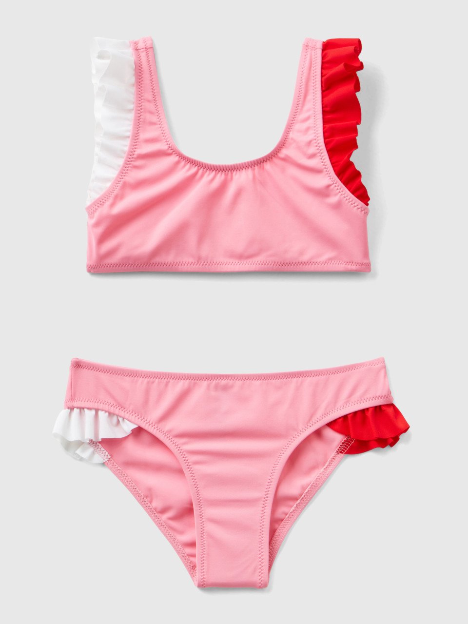 Benetton, Swimwear Bikini With Ruffles In Econyl®, Pink, Kids