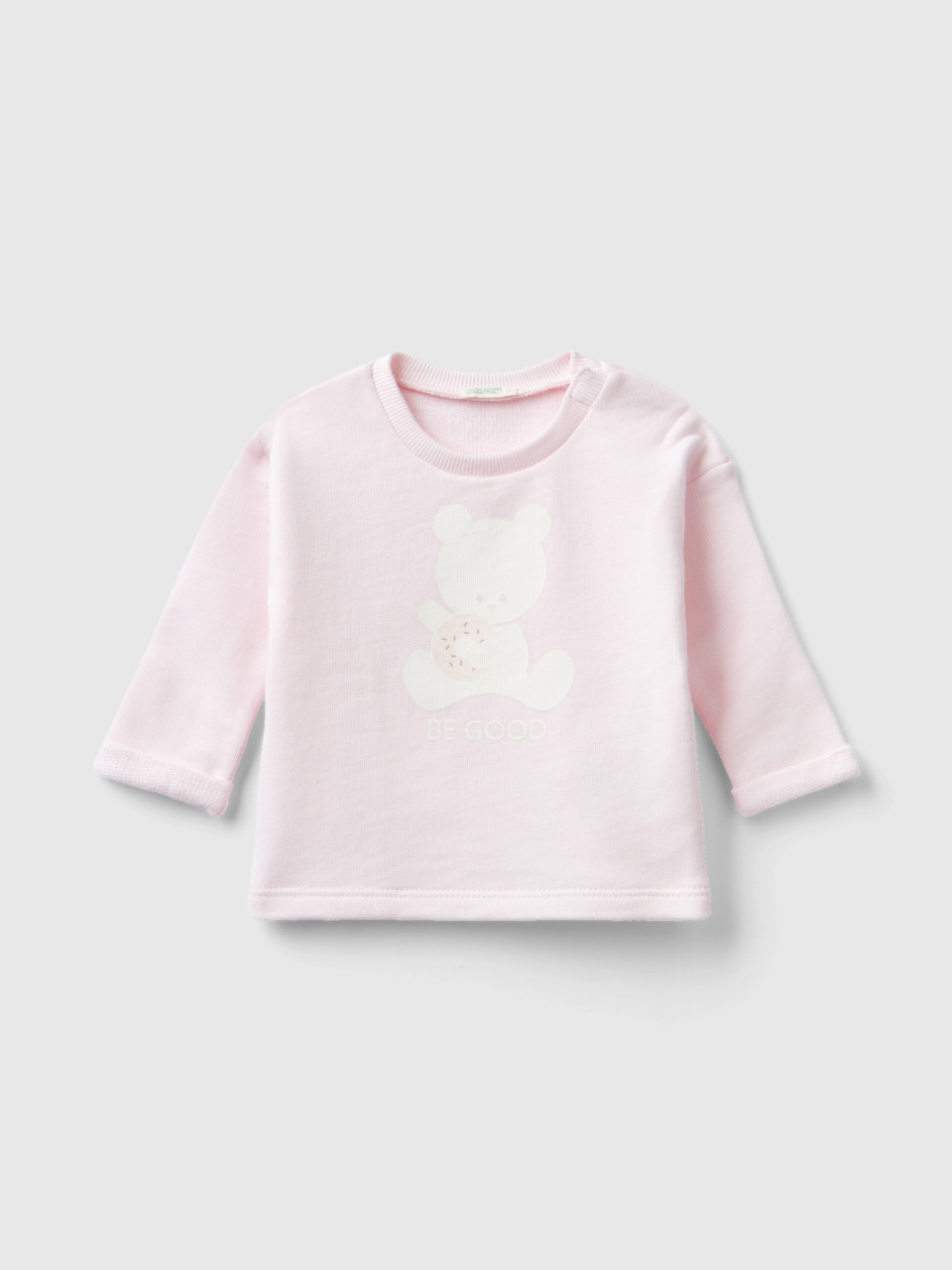 Benetton, Organic Cotton Sweatshirt With Print, Soft Pink, Kids